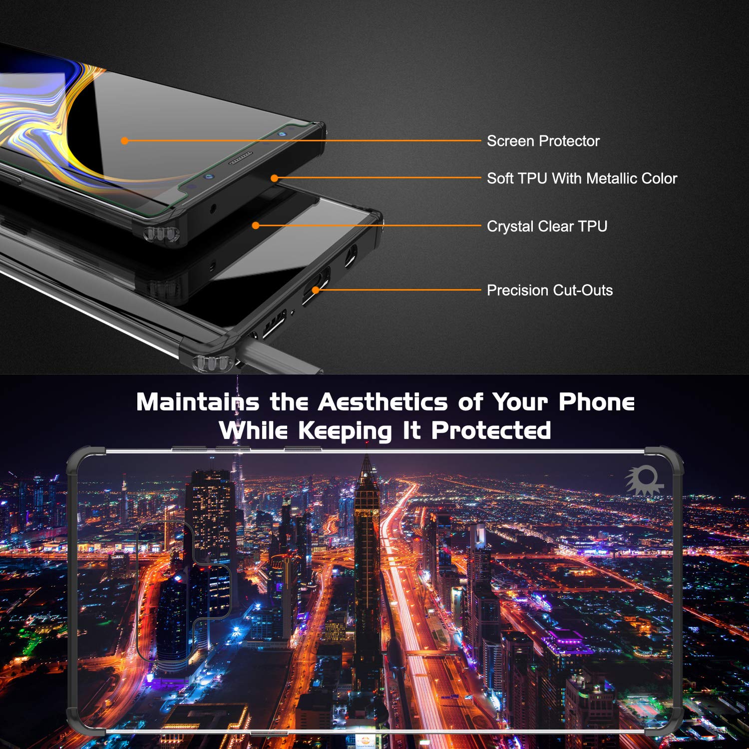 Galaxy Note 9 Blaze Series Shockproof Slim Case W/PunkShield Screen Protector [Black]