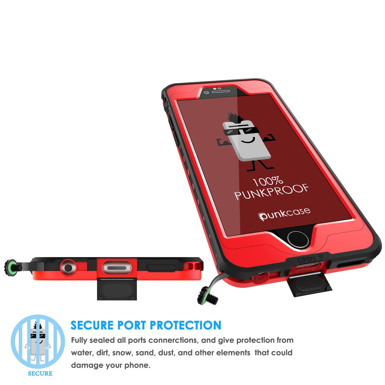 iPhone 6S+/6+ Plus Waterproof Case, PUNKcase StudStar Red w/ Attached Screen Protector | Warranty