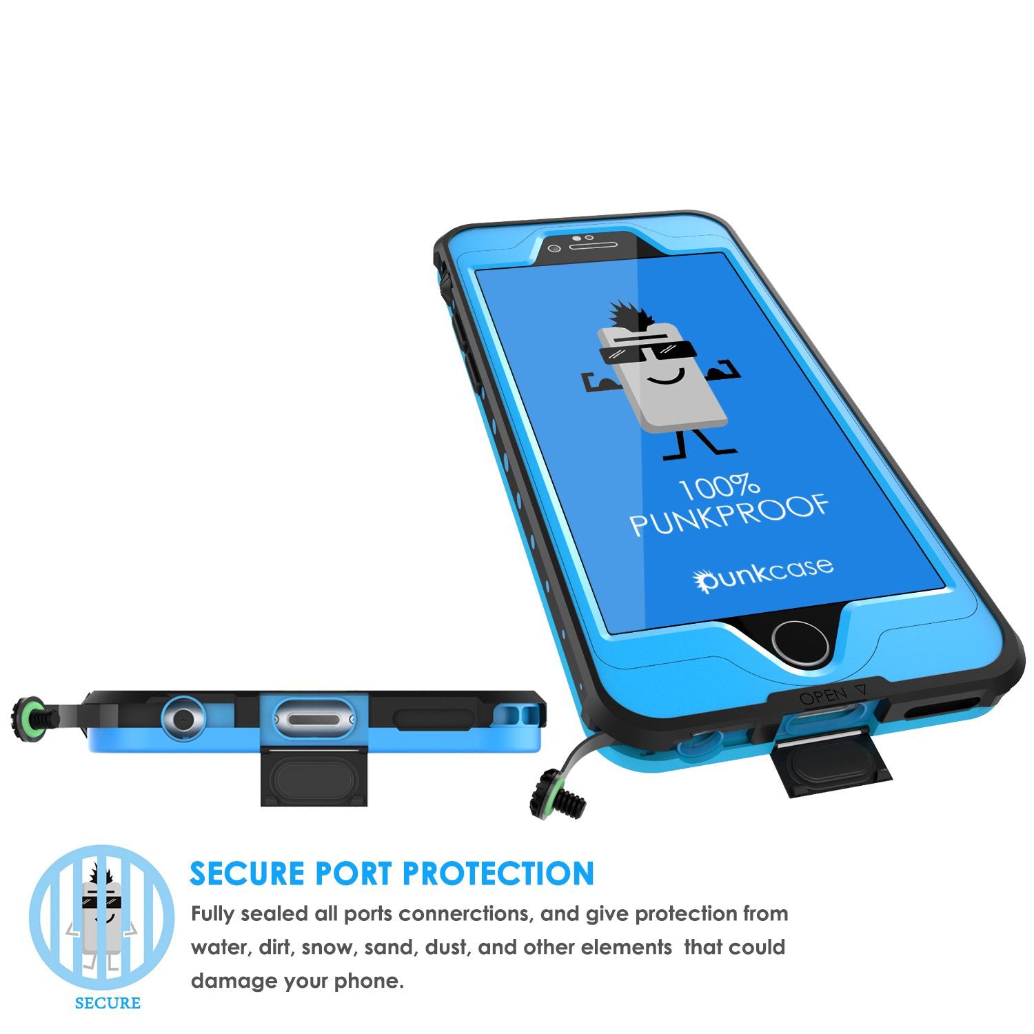 iPhone 6s/6 Waterproof Case, PunkCase StudStar Light Blue w/ Attached Screen Protector | Warranty