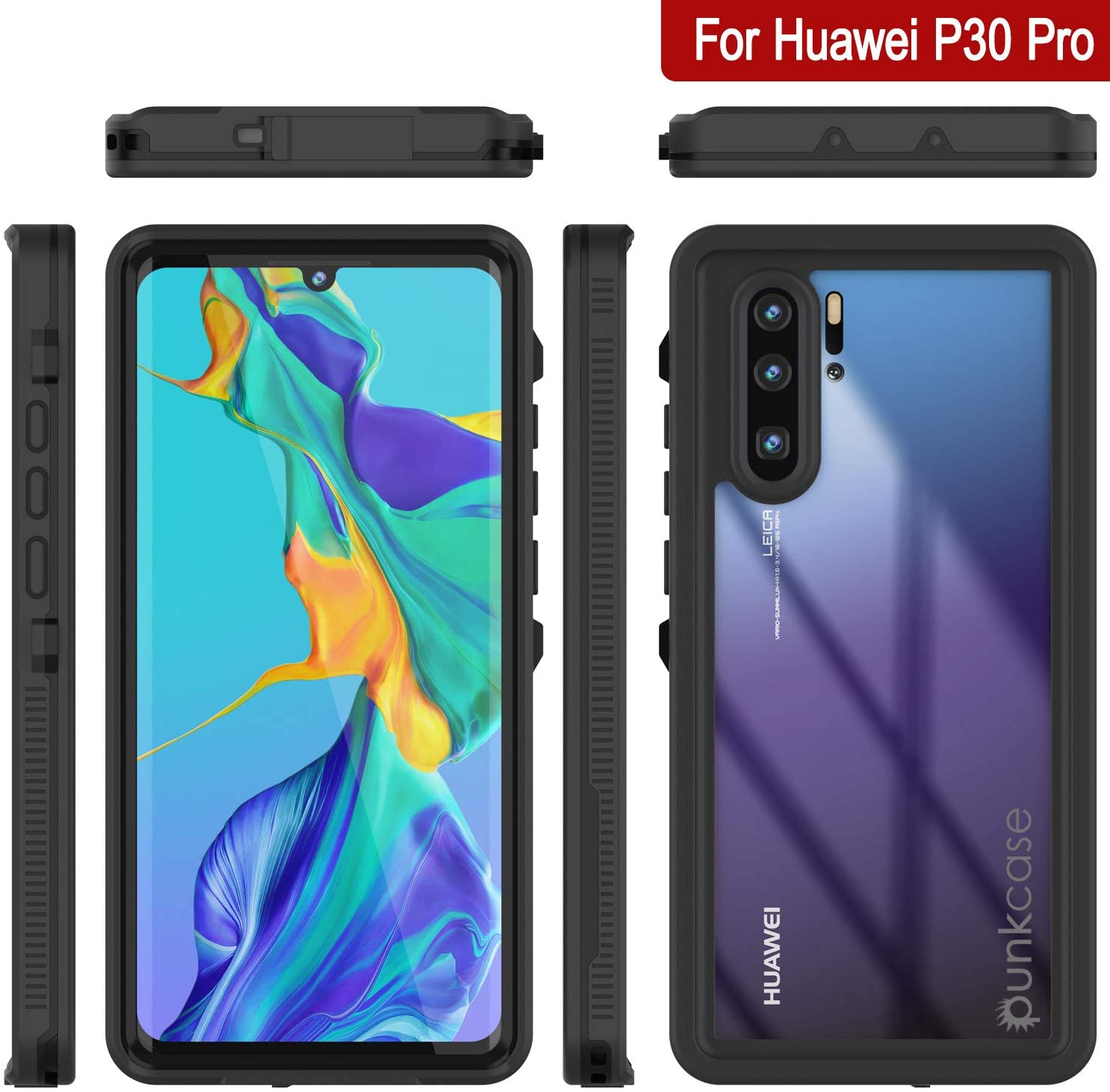 Huawei P30 Pro  Waterproof IP68 Case, Punkcase [Black] [StudStar Series] [Slim Fit] [Dirtproof]