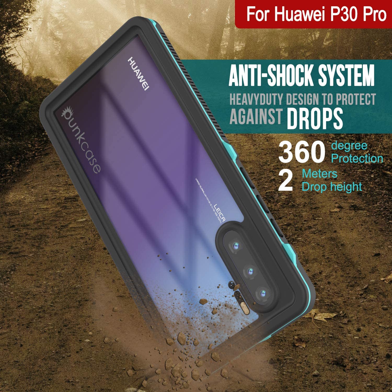 Huawei P30 Pro  Waterproof IP68 Case, Punkcase [Teal] [StudStar Series] [Slim Fit] [Dirtproof]