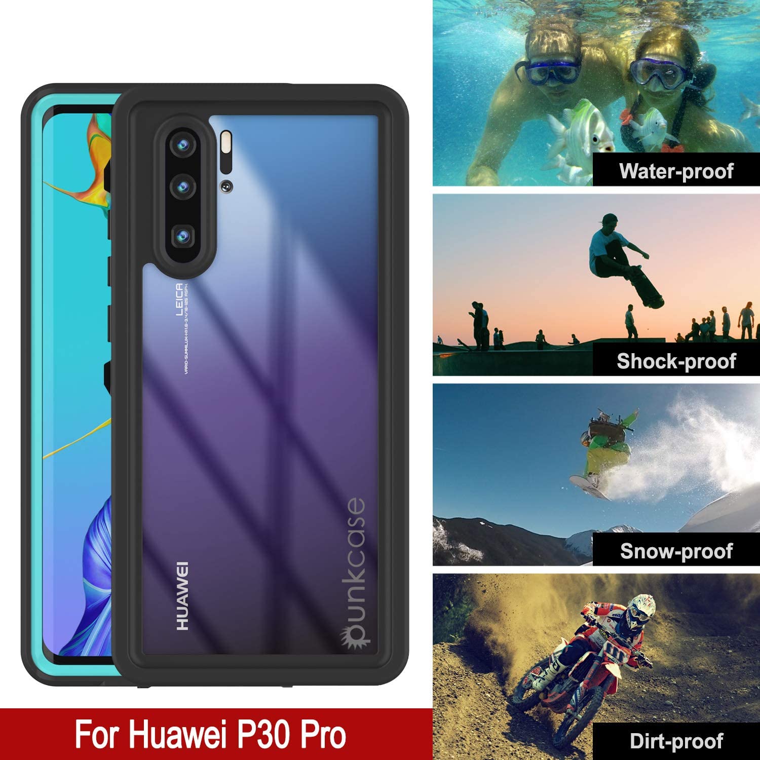 Huawei P30 Pro  Waterproof IP68 Case, Punkcase [Teal] [StudStar Series] [Slim Fit] [Dirtproof]