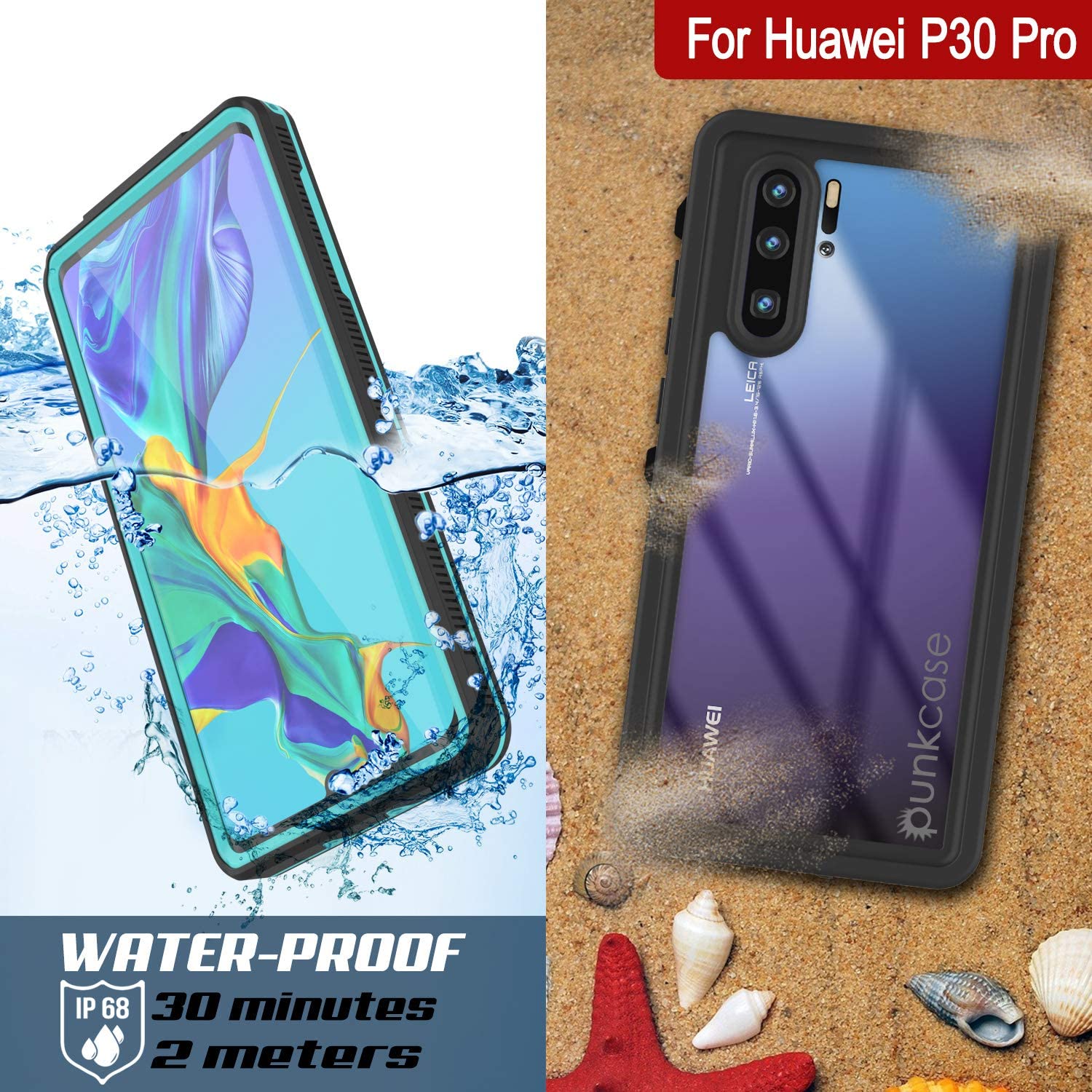 Huawei P30 Pro  Waterproof IP68 Case, Punkcase [Teal] [StudStar Series] [Slim Fit] [Dirtproof]