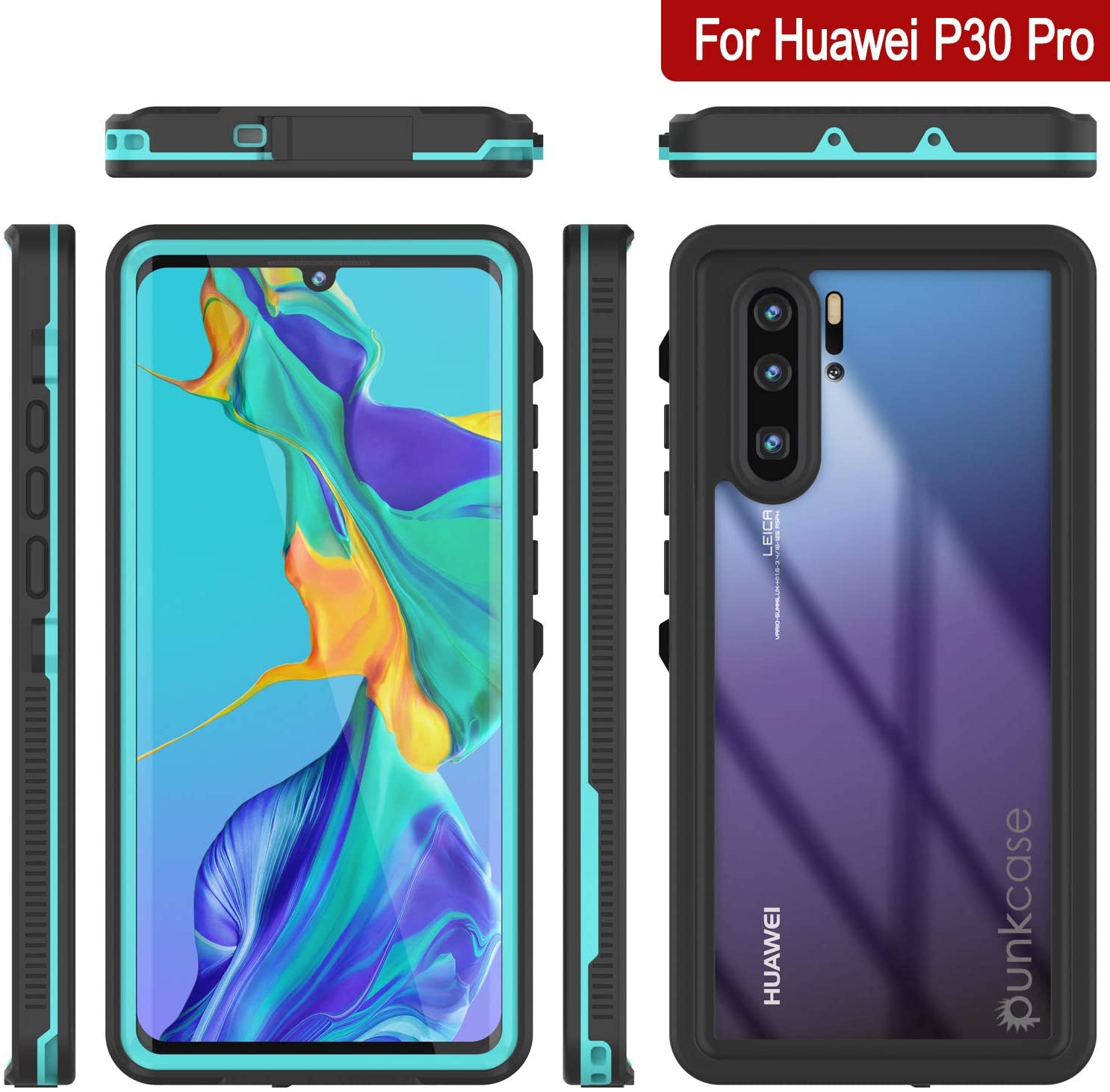 Huawei P30 Pro  Waterproof IP68 Case, Punkcase [Teal] [StudStar Series] [Slim Fit] [Dirtproof]