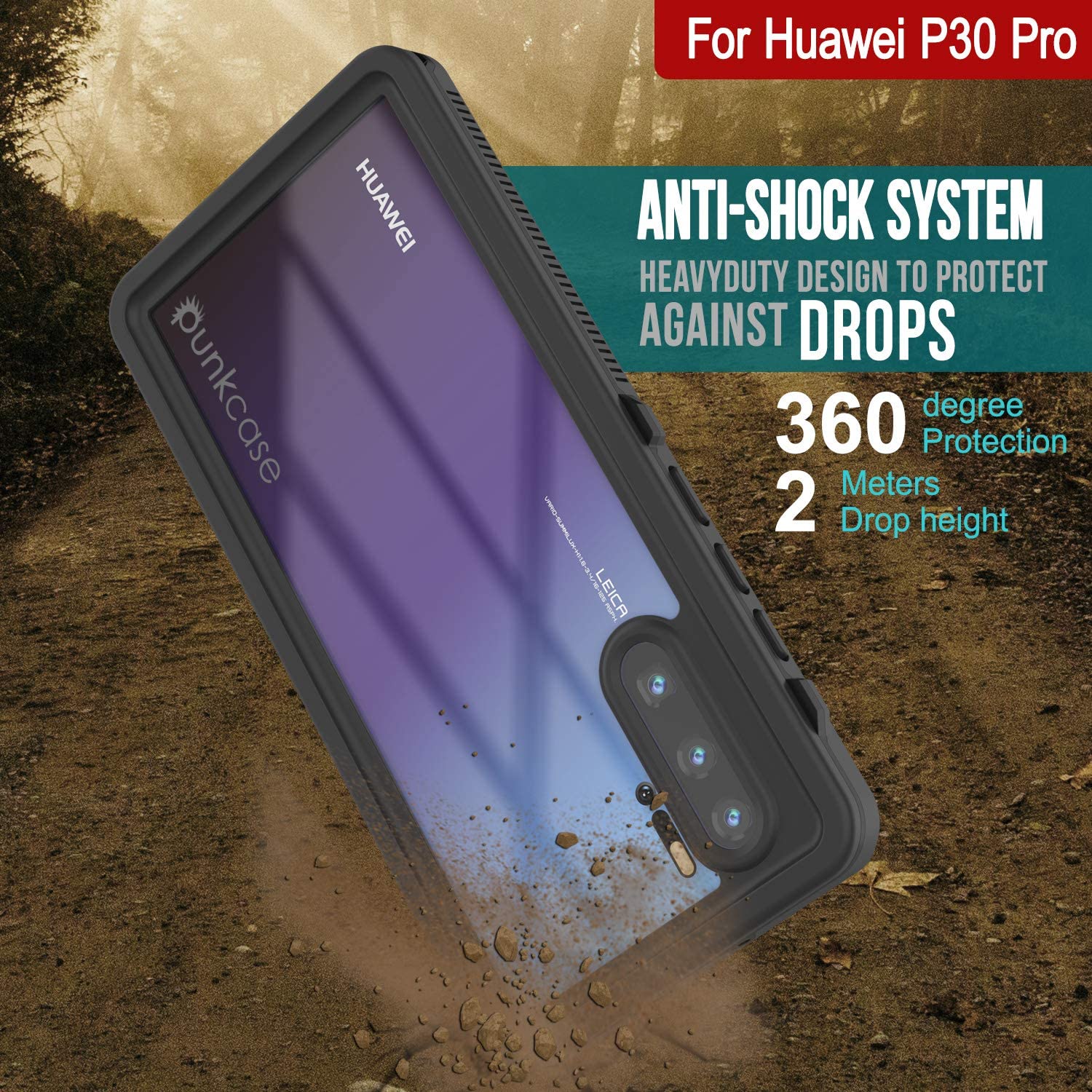 Huawei P30 Pro  Waterproof IP68 Case, Punkcase [Black] [StudStar Series] [Slim Fit] [Dirtproof]