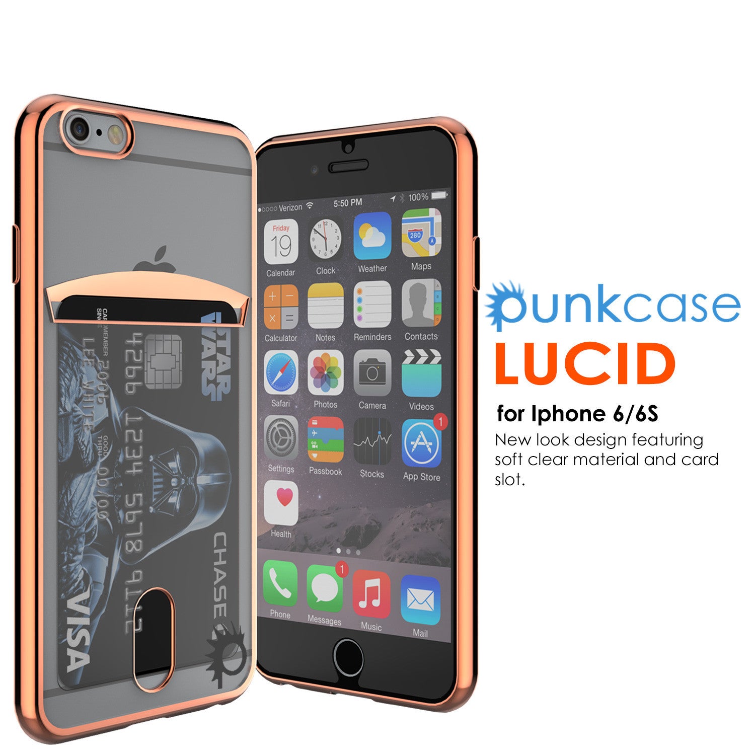 iPhone 6s+ Plus/6+ Plus Case, PUNKCASE® LUCID Rose Gold Series | Card Slot | SHIELD Screen Protector