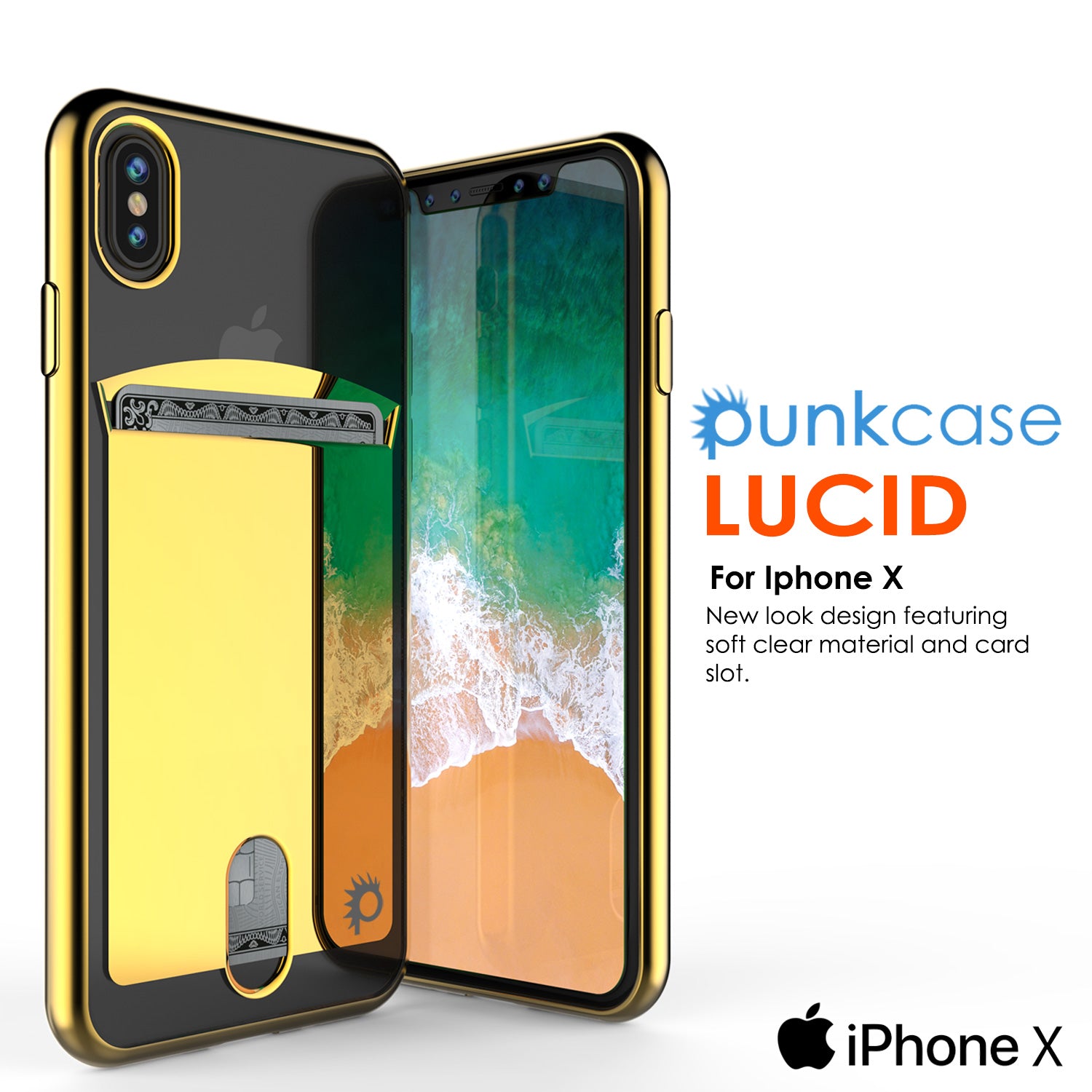 iPhone X Case, PUNKcase [LUCID Series] Slim Fit Protective Dual Layer Armor Cover [Gold]