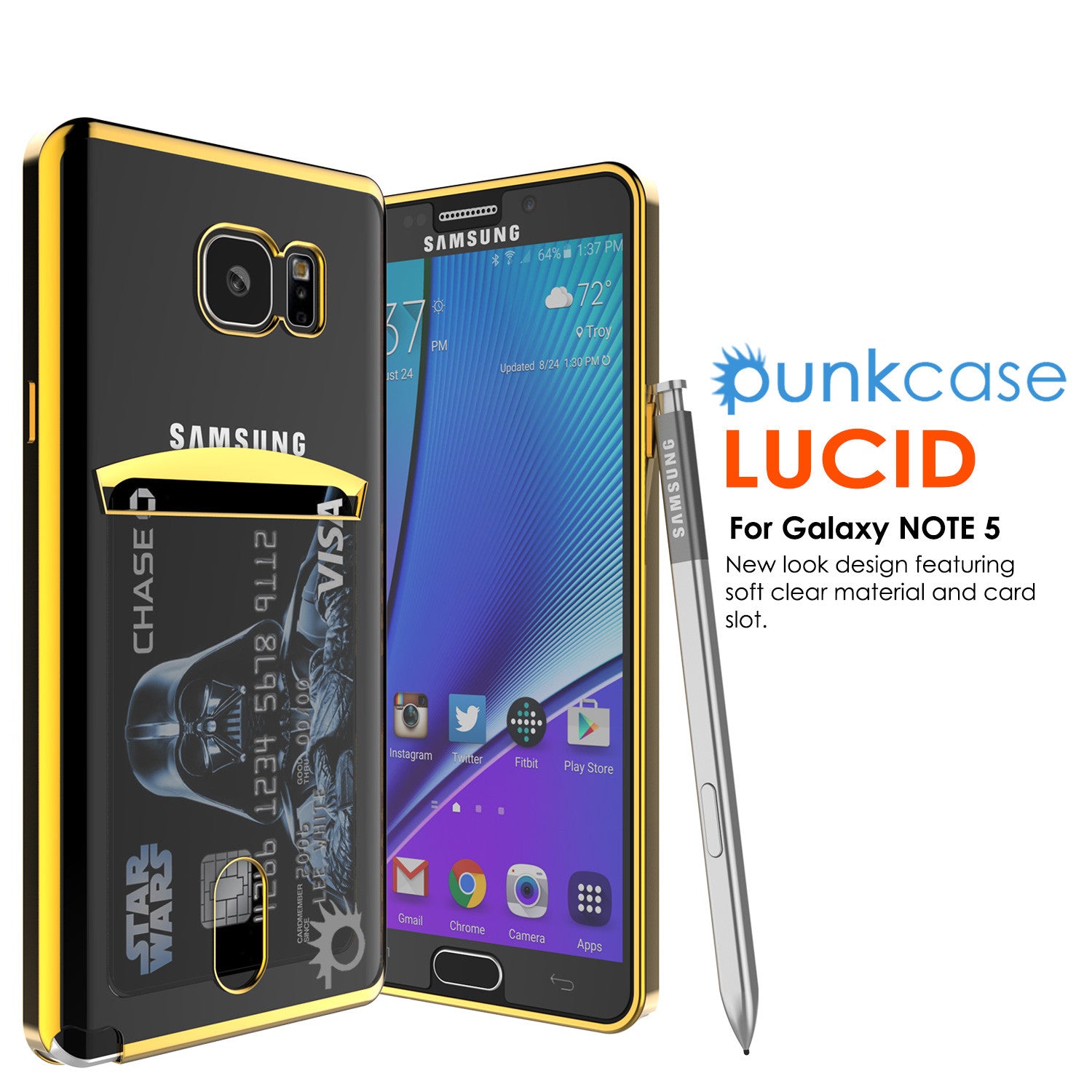 Galaxy Note 5 Case, PUNKCASE® LUCID Gold Series | Card Slot | SHIELD Screen Protector | Ultra fit