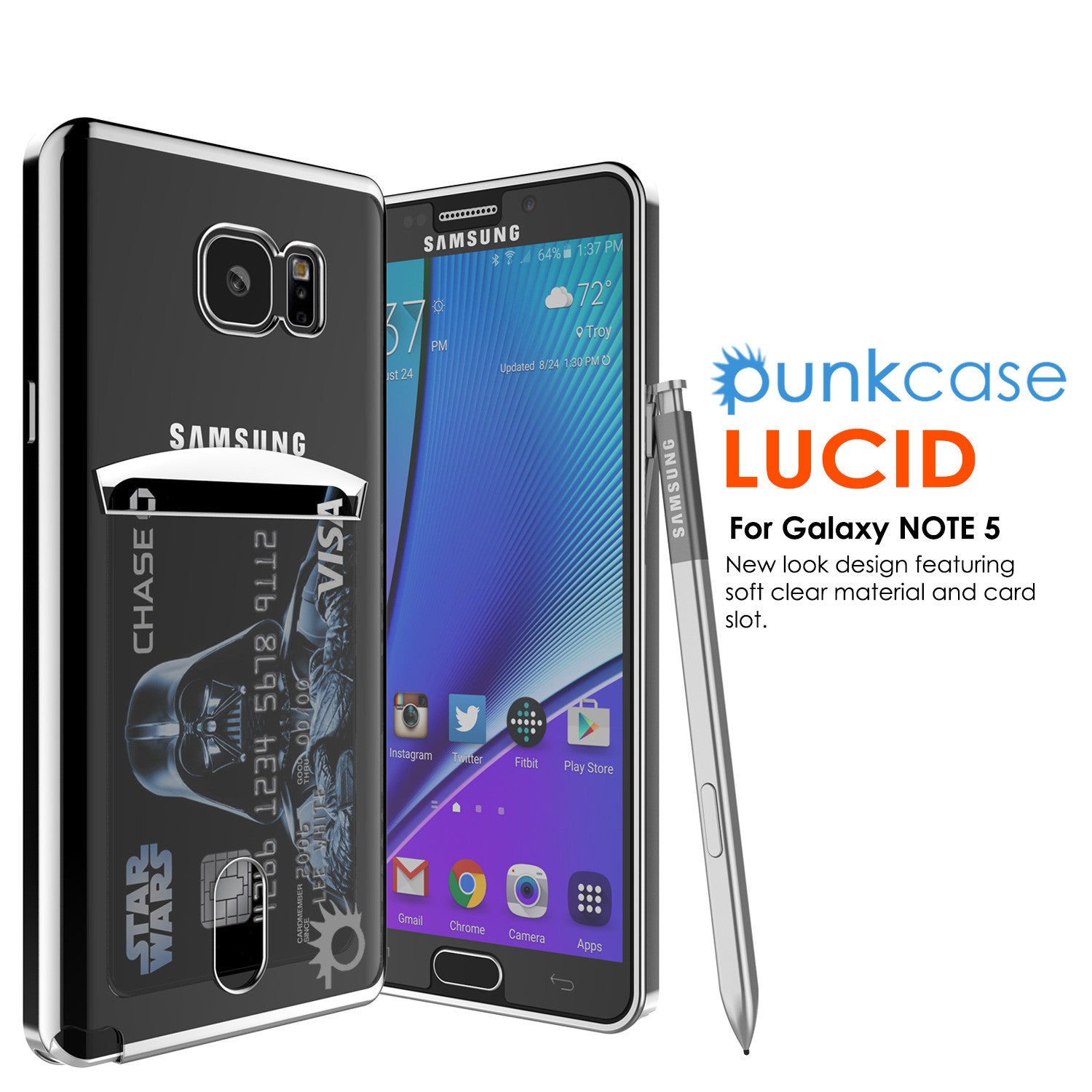 Galaxy Note 5 Case, PUNKCASE® LUCID Silver Series | Card Slot | SHIELD Screen Protector | Ultra fit