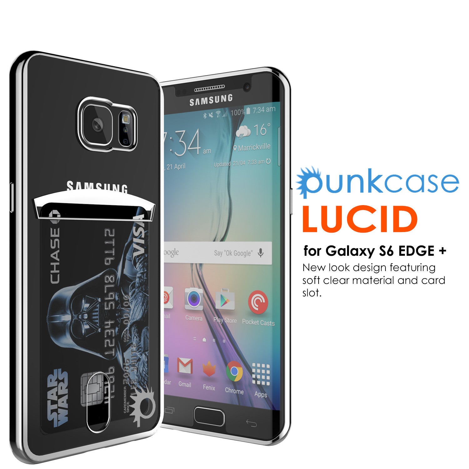 Galaxy S6 EDGE+ Plus Case, PUNKCASE® LUCID Silver Series | Card Slot | SHIELD Screen Protector