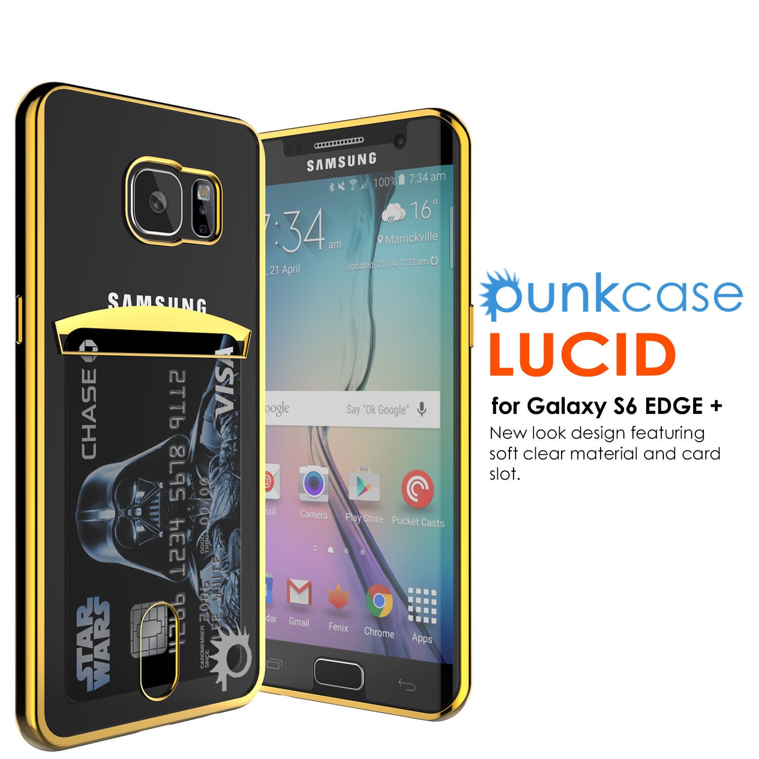 Galaxy S6 EDGE+ Plus Case, PUNKCASE® LUCID Gold Series | Card Slot | SHIELD Screen Protector