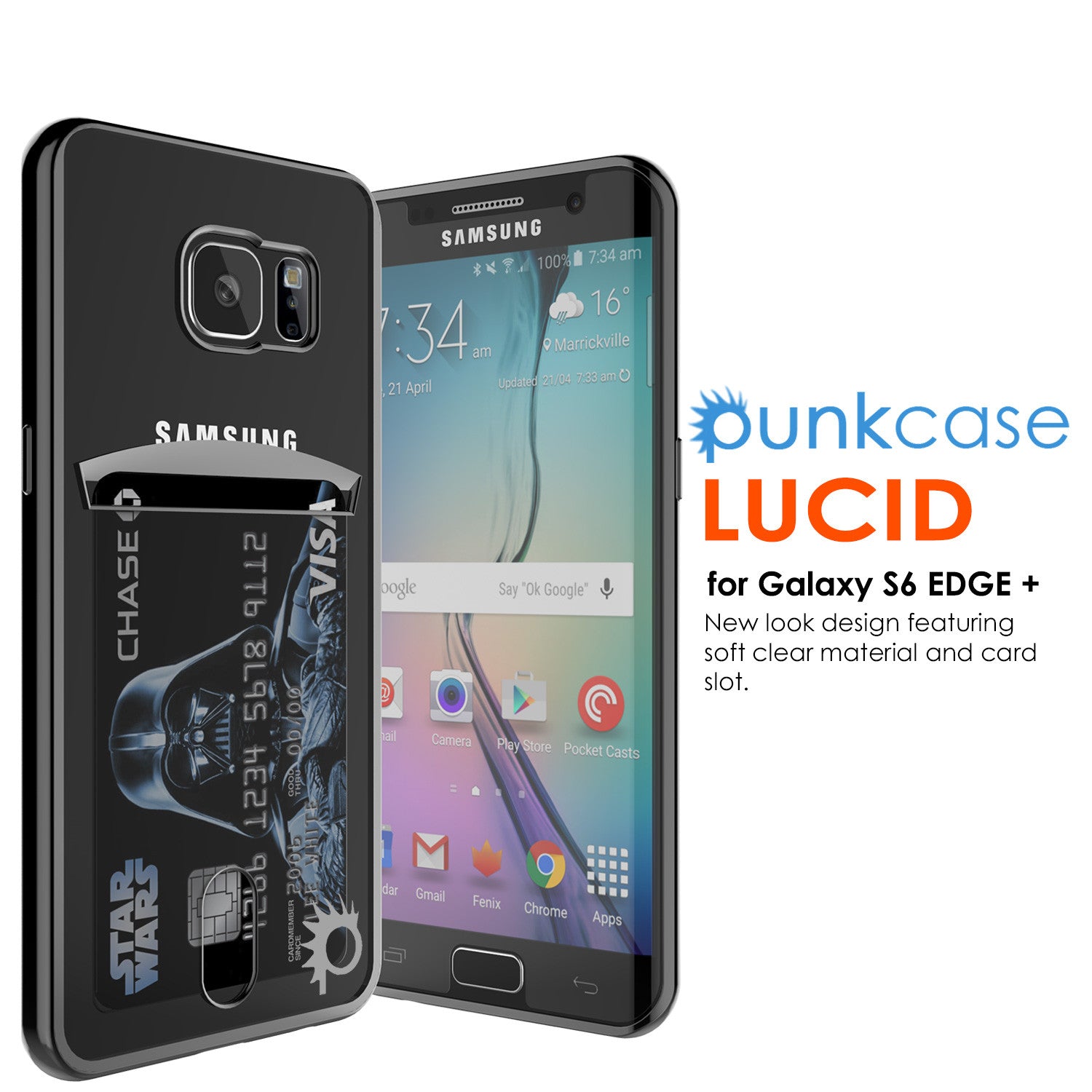 Galaxy S6 EDGE+ Plus Case, PUNKCASE® LUCID Black Series | Card Slot | SHIELD Screen Protector