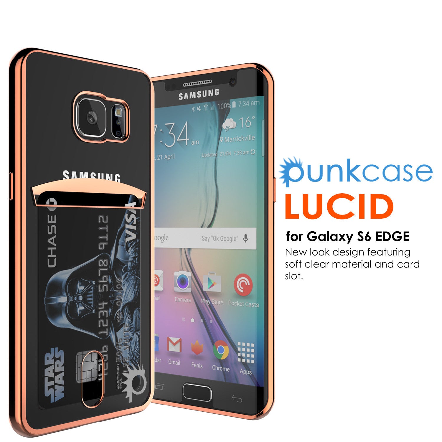 Galaxy S6 EDGE Case, PUNKCASE® LUCID Rose Gold Series | Card Slot | SHIELD Screen Protector