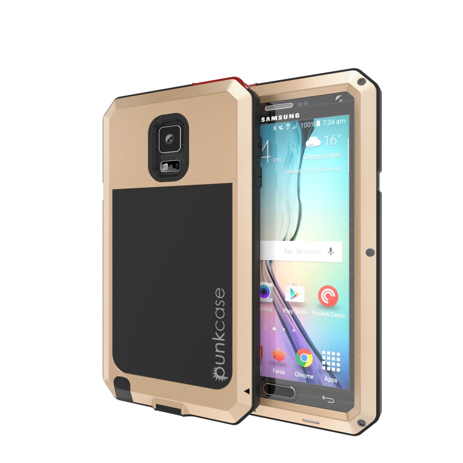 Note 4 Case, Punkcase® METALLIC Series GOLD w/ TEMPERED GLASS | Aluminum Frame
