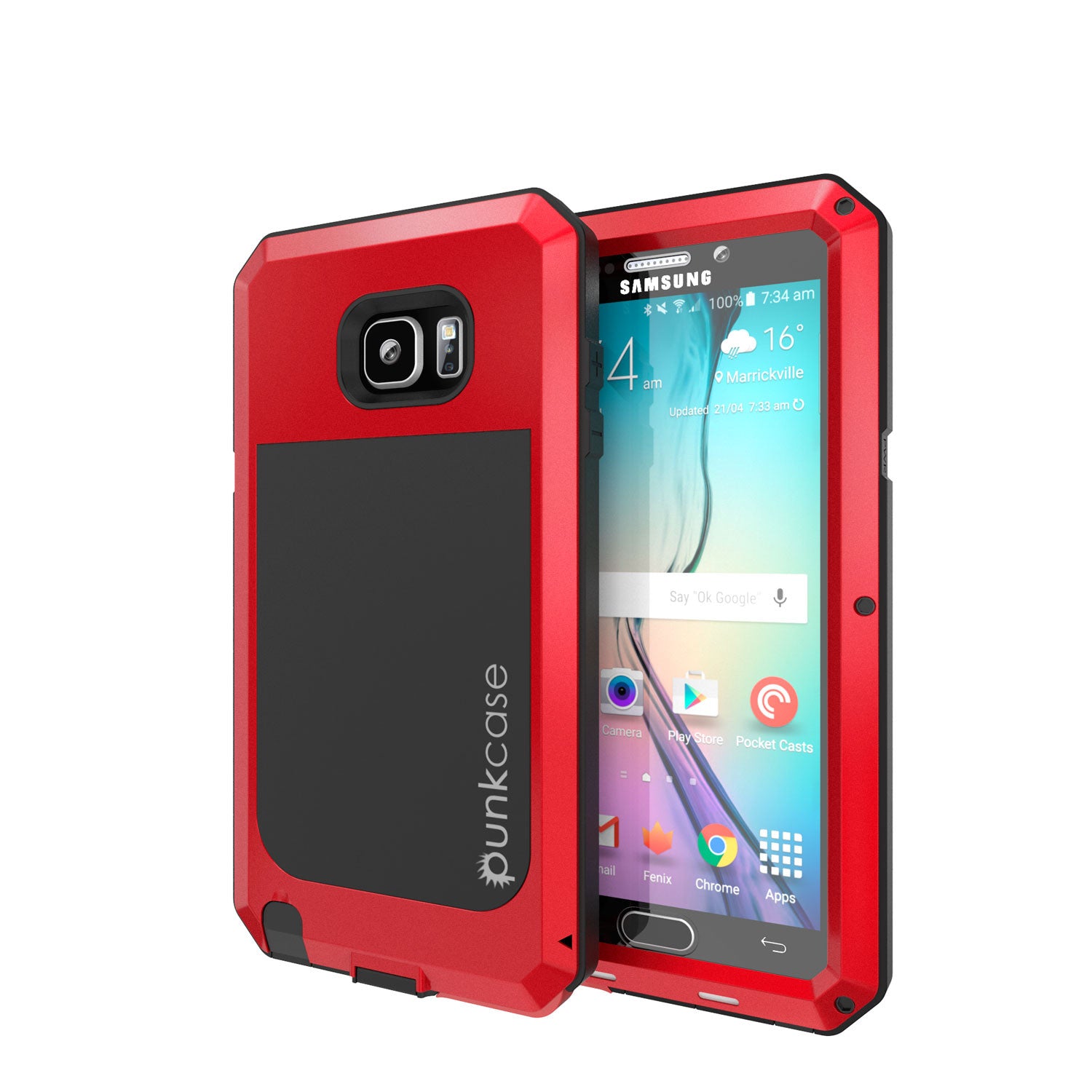 Note 5 Case, Punkcase® METALLIC Series RED w/ TEMPERED GLASS | Aluminum Frame