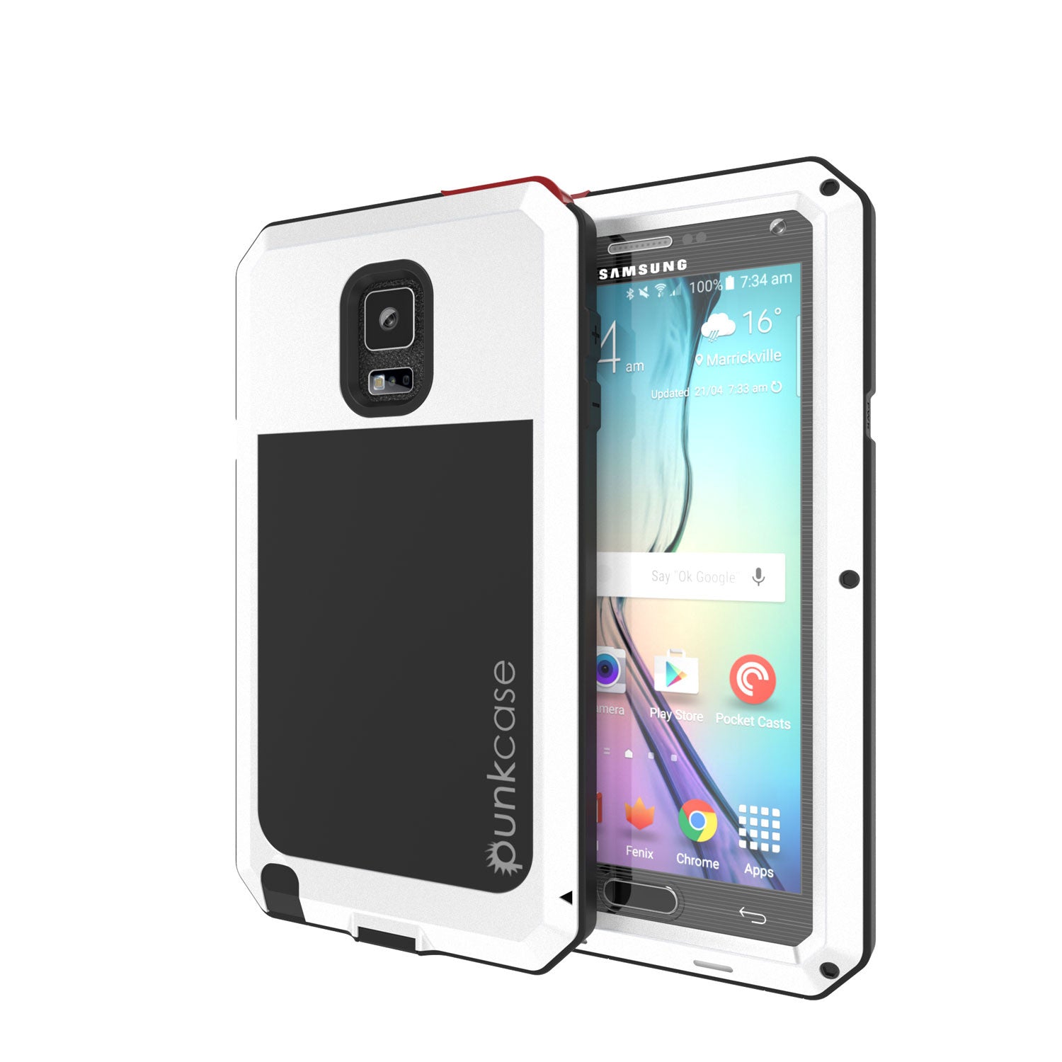 Note 4 Case, Punkcase® METALLIC Series WHITE w/ TEMPERED GLASS | Aluminum Frame