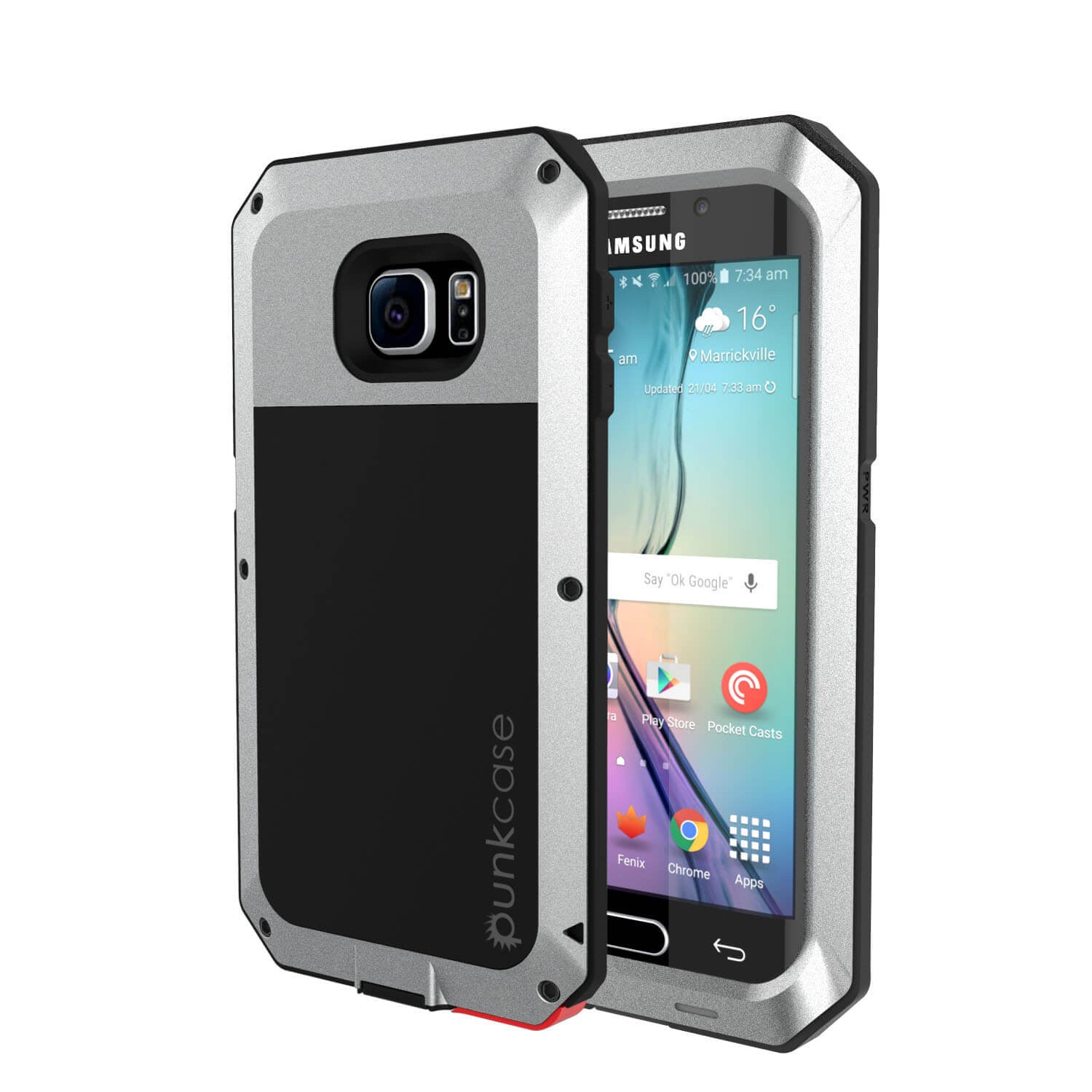 Galaxy S6 EDGE+ Plus  Case, PUNKcase Metallic Silver Shockproof  Slim Metal Armor Case