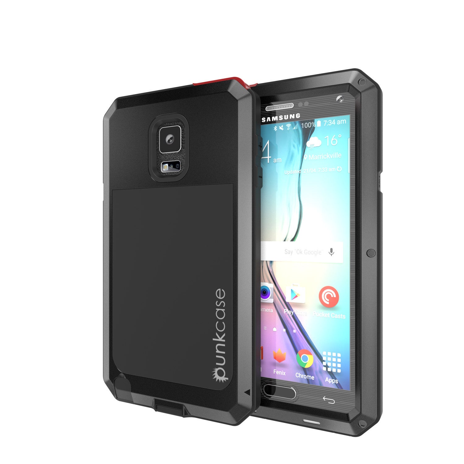 Note 4 Case, Punkcase® METALLIC Series BLACK w/ TEMPERED GLASS | Aluminum Frame
