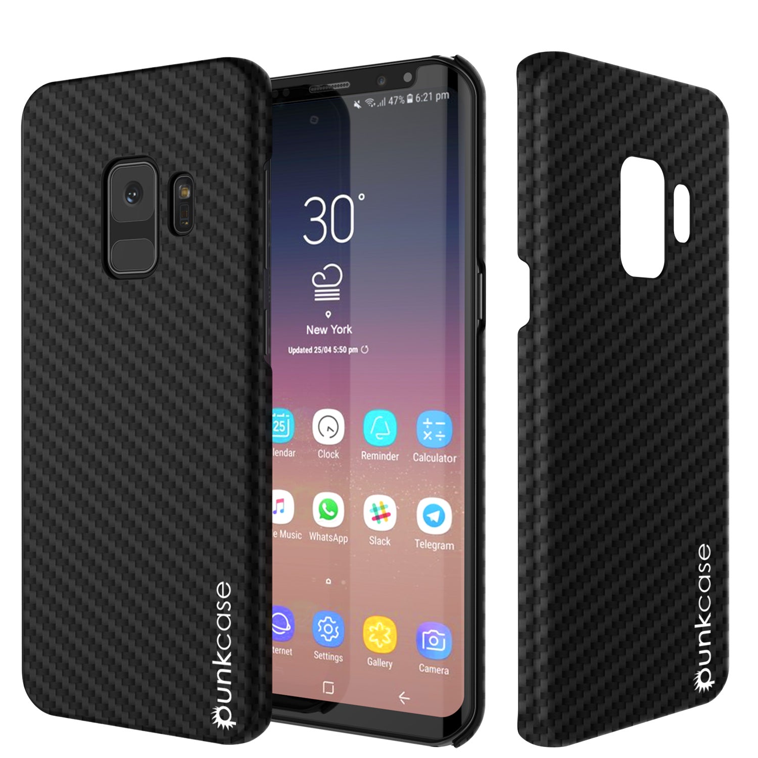 Galaxy S9 Case, Punkcase CarbonShield, Heavy Duty & Ultra Thin 2 Piece Dual Layer PU Leather Black Cover