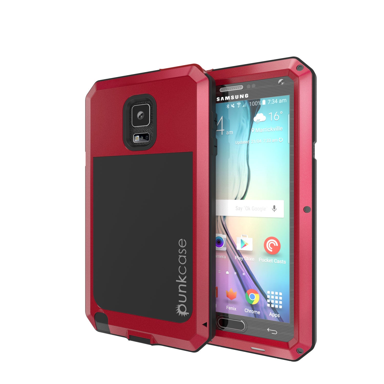 Note 4 Case, Punkcase® METALLIC Series RED w/ TEMPERED GLASS | Aluminum Frame