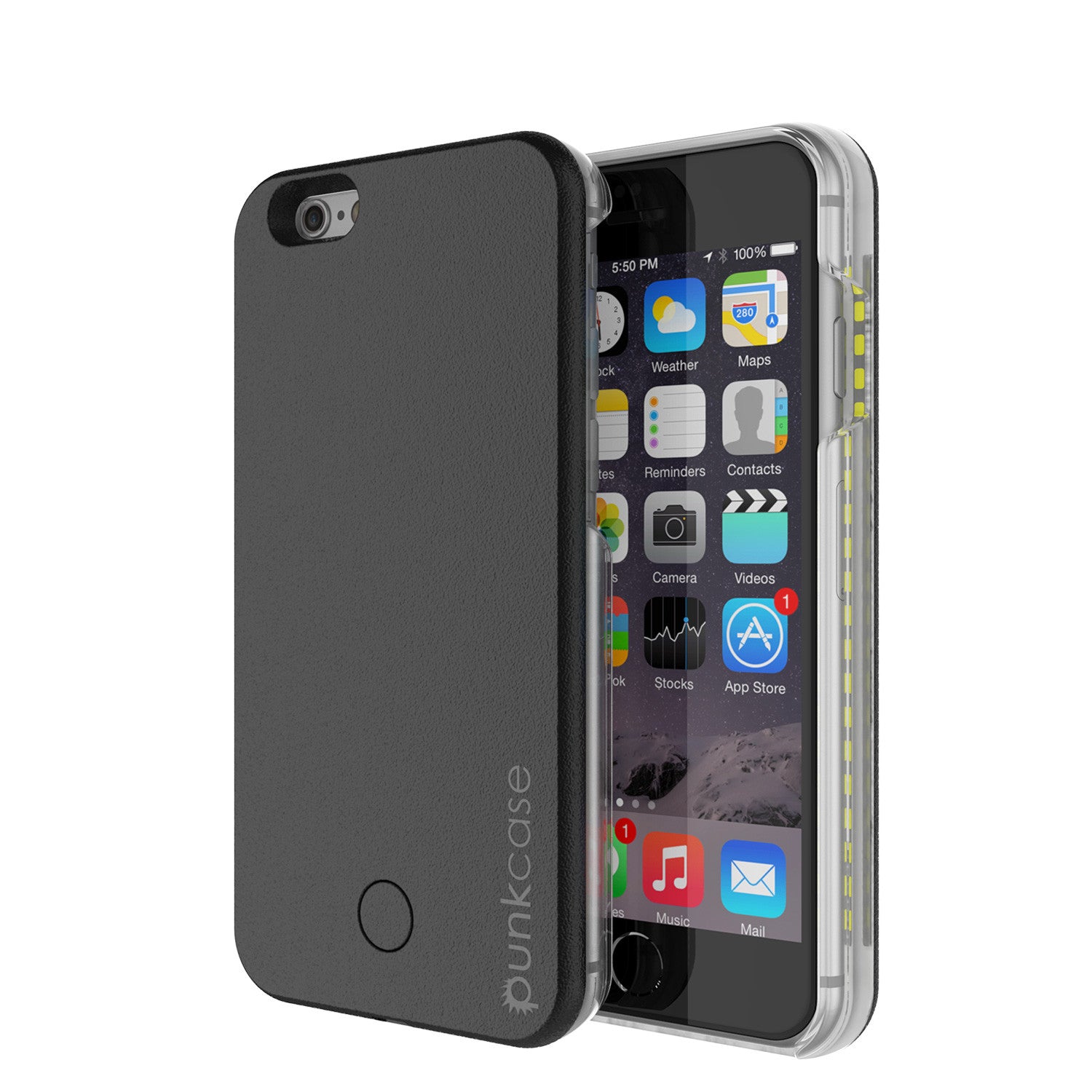 iPhone 6+/6S+ Plus Punkcase LED Light Case Light Illuminated Case, Black W/  Battery Power Bank