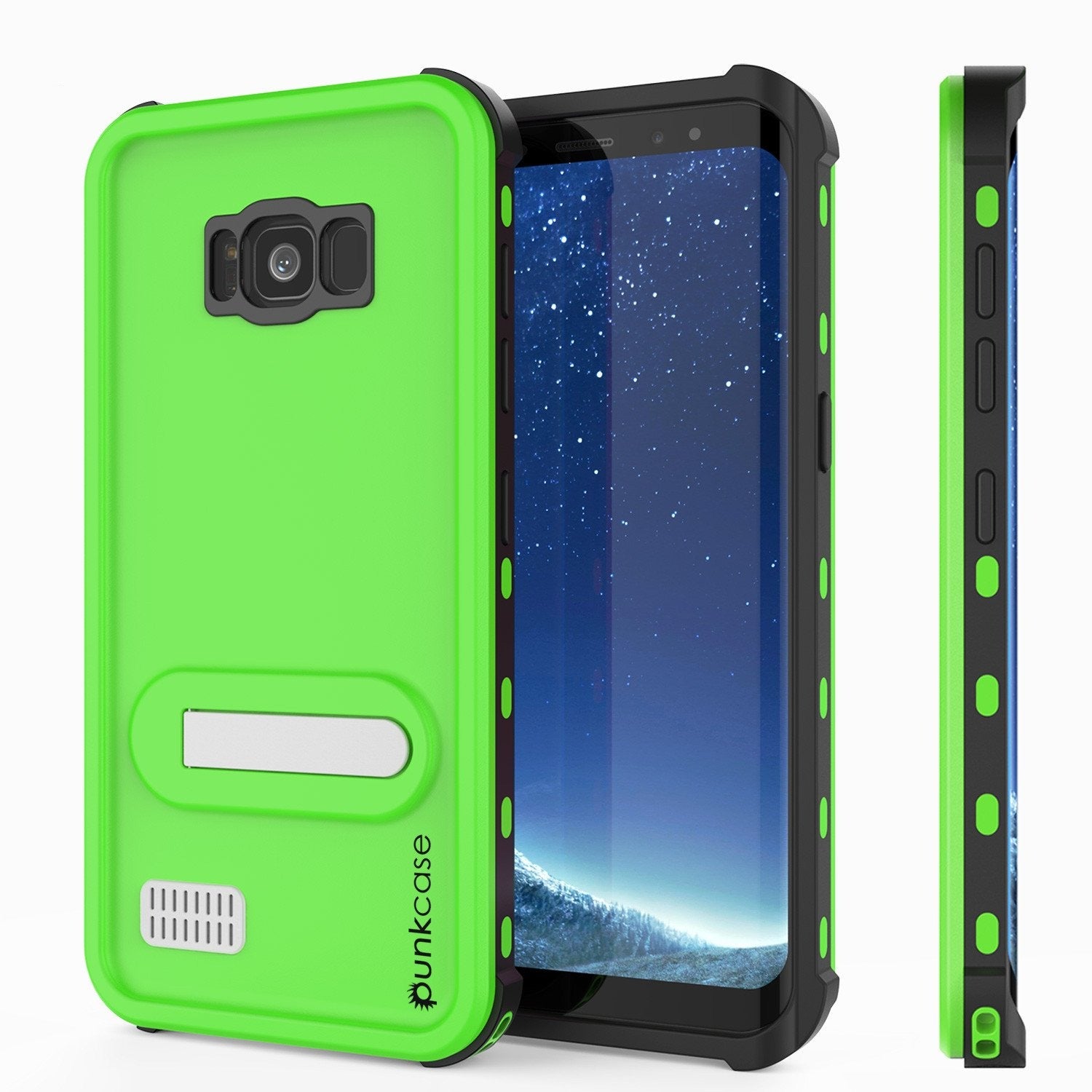 Galaxy S8 Waterproof Case, Punkcase [KickStud Series] [Slim Fit] [IP68 Certified] [Shockproof] [Snowproof] Armor Cover W/ Built-In Kickstand [GREEN]