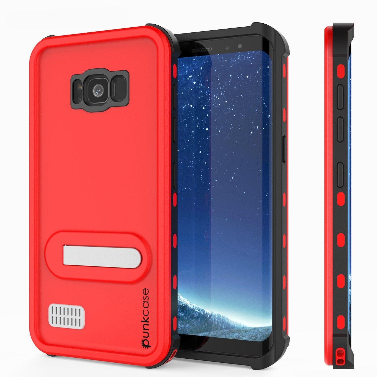 Galaxy S8 Waterproof Case, Punkcase [KickStud Series] [Slim Fit] [IP68 Certified] [Shockproof] [Snowproof] Armor Cover W/ Built-In Kickstand [RED]