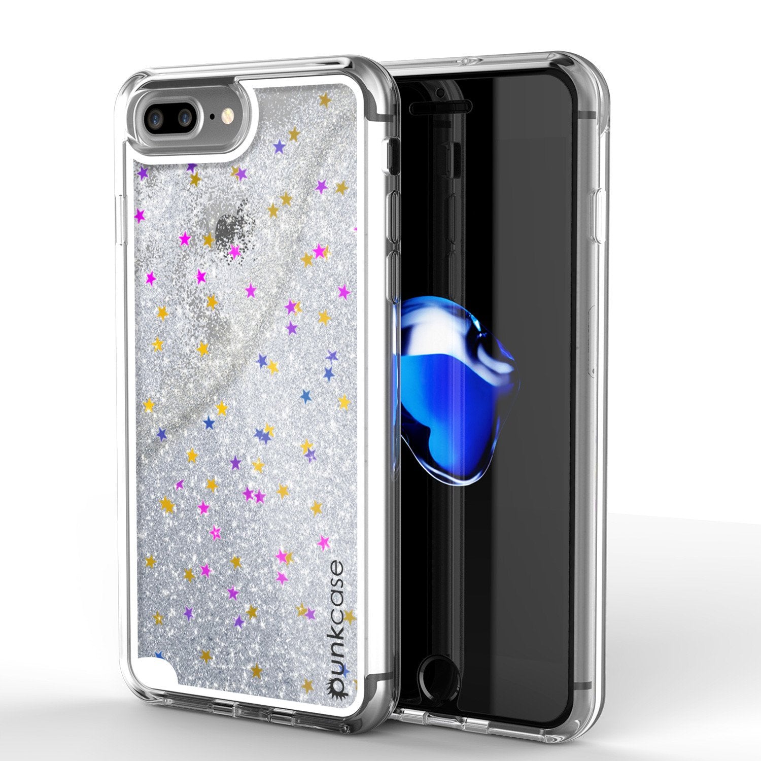 iPhone 8+ Plus Case, PunkCase LIQUID Silver Series, Protective Dual Layer Floating Glitter Cover