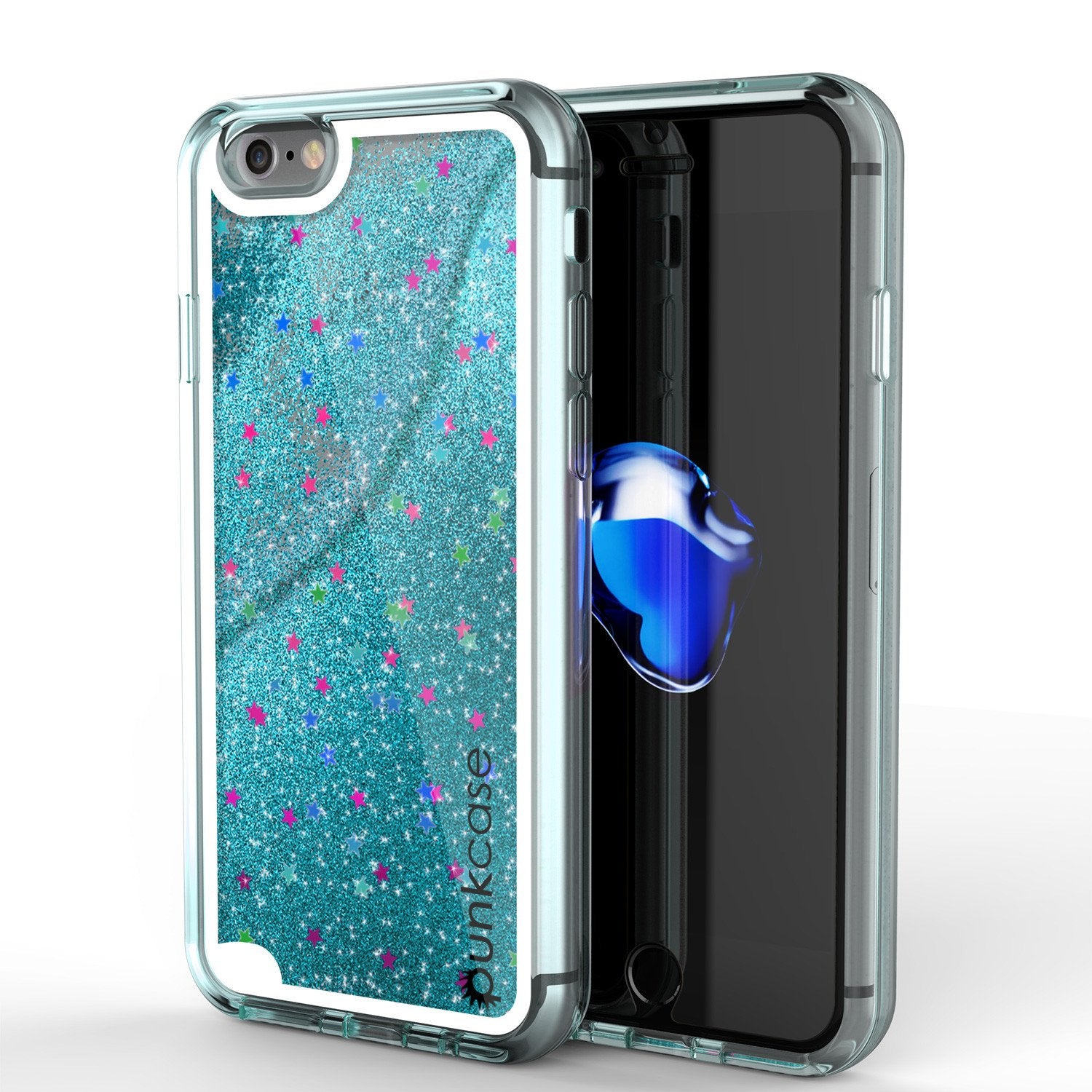 iPhone 8 Case, PunkCase LIQUID Teal Series, Protective Dual Layer Floating Glitter Cover