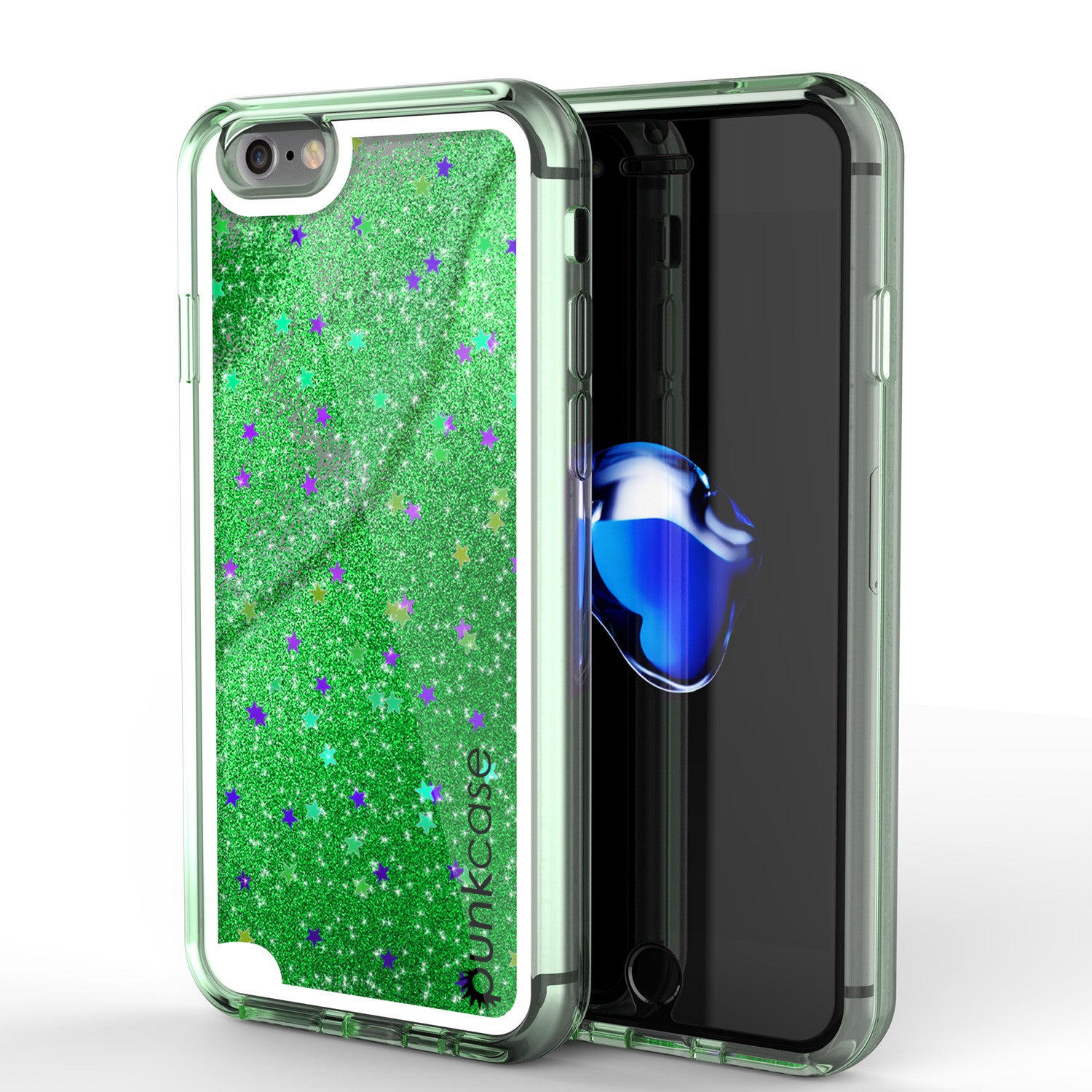 iPhone 7 Case, PunkCase LIQUID Green Series, Protective Dual Layer Floating Glitter Cover