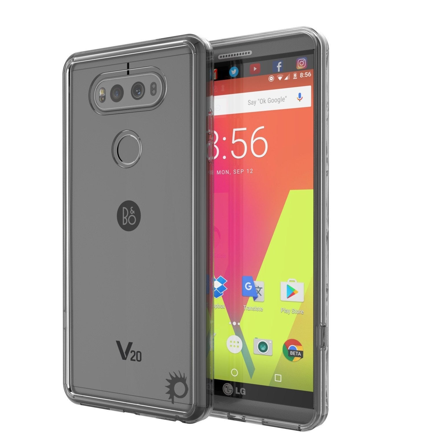 LG v40 Case Punkcase® LUCID 2.0 Crystal Black Series w/ PUNK SHIELD Glass Screen Protector | Ultra Fit
