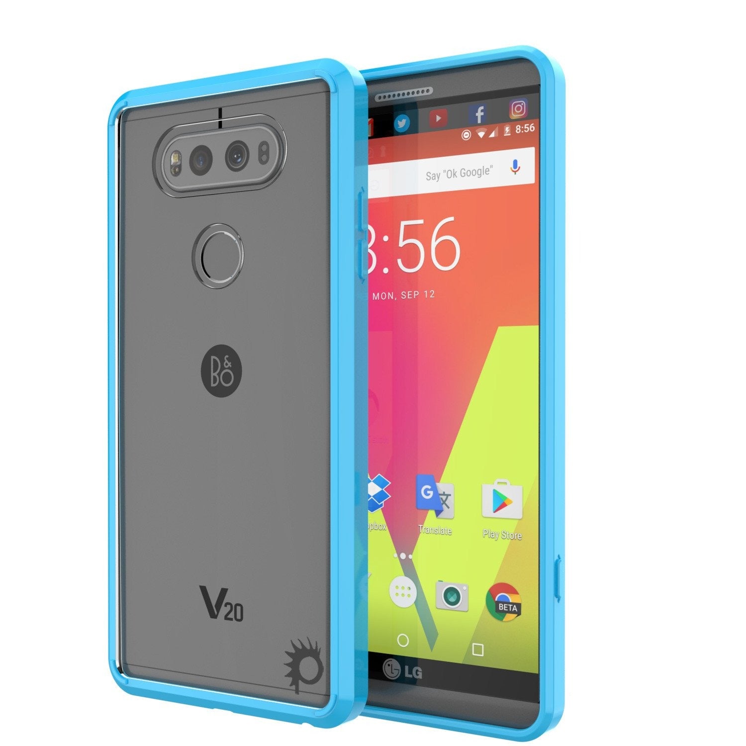 LG v40 Case Punkcase® LUCID 2.0 Light Blue Series w/ PUNK SHIELD Glass Screen Protector | Ultra Fit