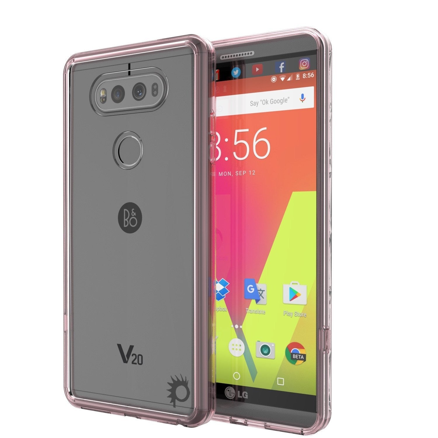 LG v40 Case Punkcase® LUCID 2.0 Crystal Pink Series w/ PUNK SHIELD Glass Screen Protector | Ultra Fit