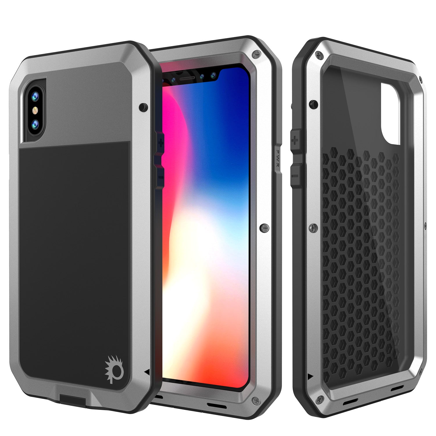 iPhone X Metal Case, Heavy Duty Military Grade Rugged Silver Armor Cover [shock proof] Hybrid Full Body Hard Aluminum & TPU Design
