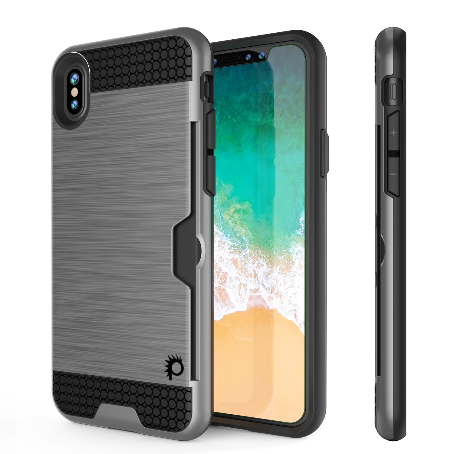 iPhone X Case, PUNKcase [SLOT Series] Slim Fit Dual-Layer Armor Cover [Silver]