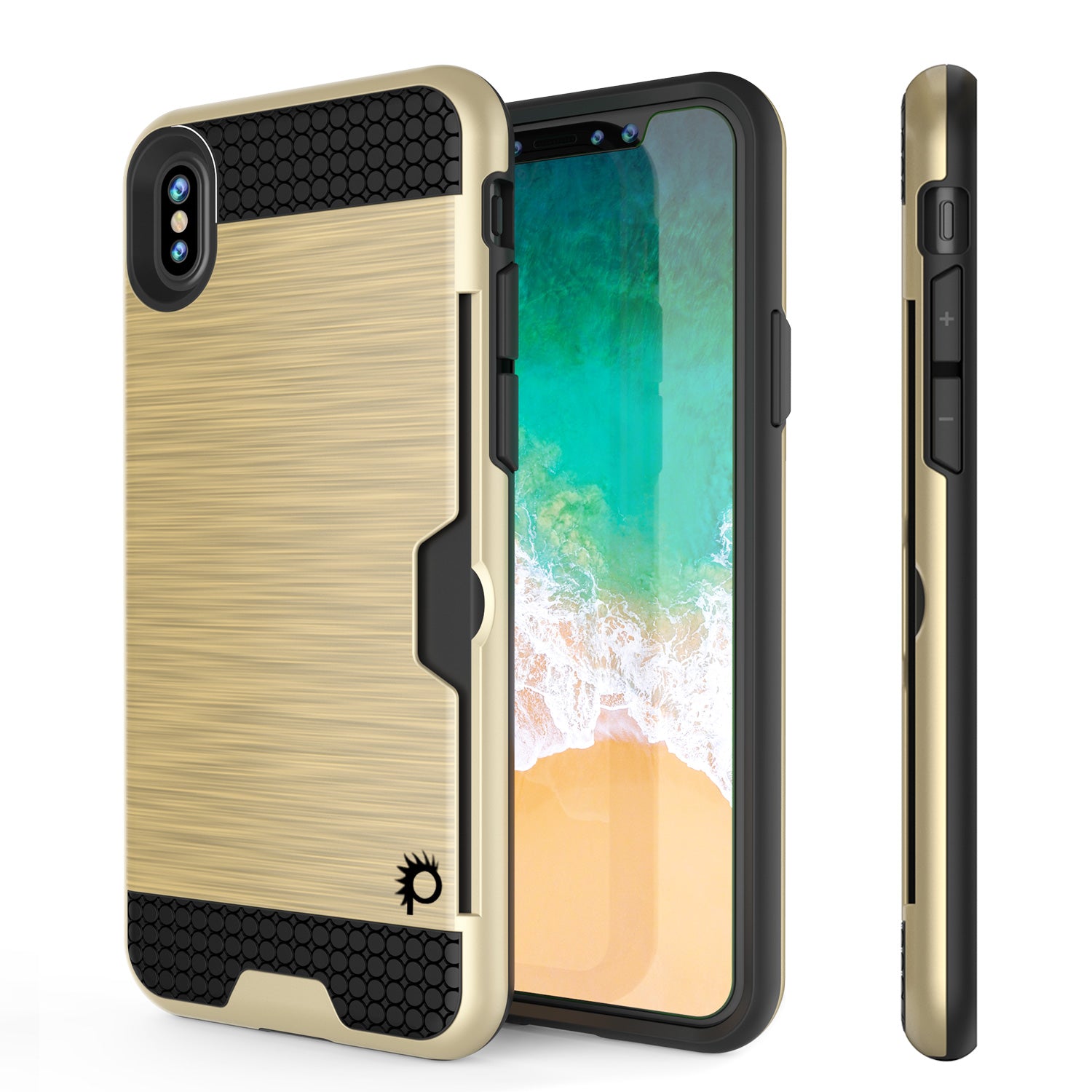 iPhone X Case, PUNKcase [SLOT Series] Slim Fit Dual-Layer Armor Cover [Gold]
