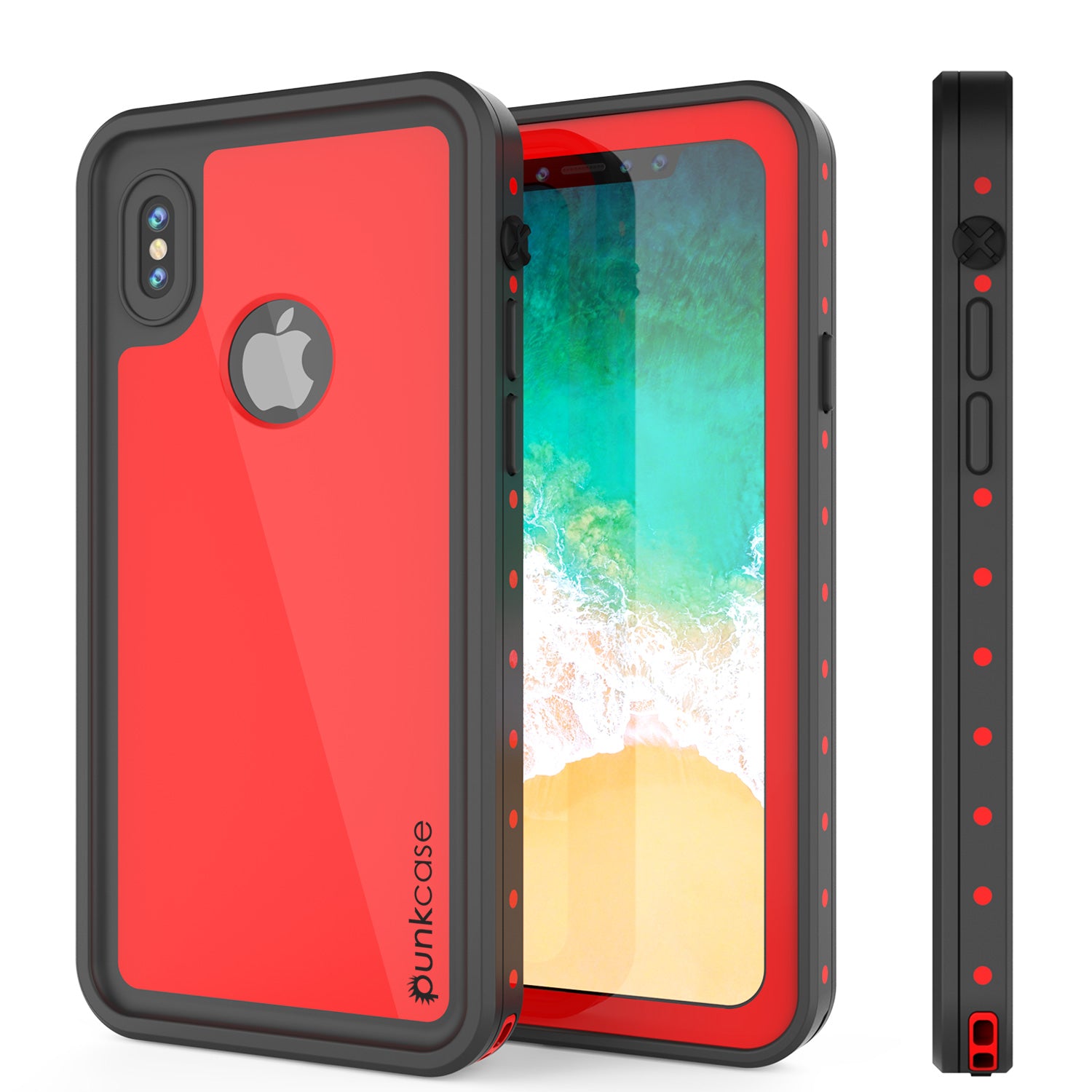 iPhone X Waterproof IP68 Case, Punkcase [Red] [StudStar Series] [Slim Fit] [Dirtproof]