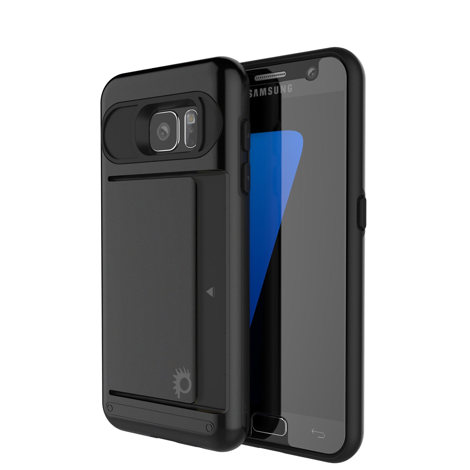 Galaxy s7 Case PunkCase CLUTCH Black Series Slim Armor Soft Cover Case w/ Tempered Glass