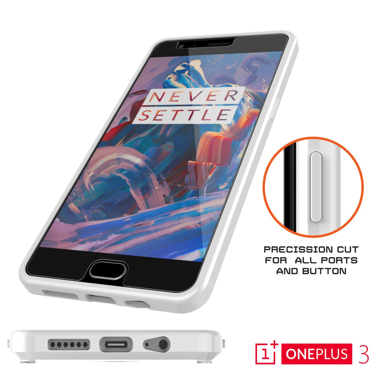 OnePlus 3 Case Punkcase® LUCID 2.0 White Series w/ SHIELD GLASS Lifetime Warranty Exchange
