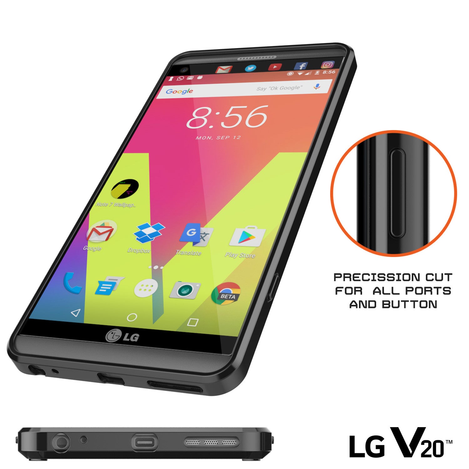 LG v20 Case Punkcase® LUCID 2.0 Black Series w/ PUNK SHIELD Glass Screen Protector | Ultra Fit