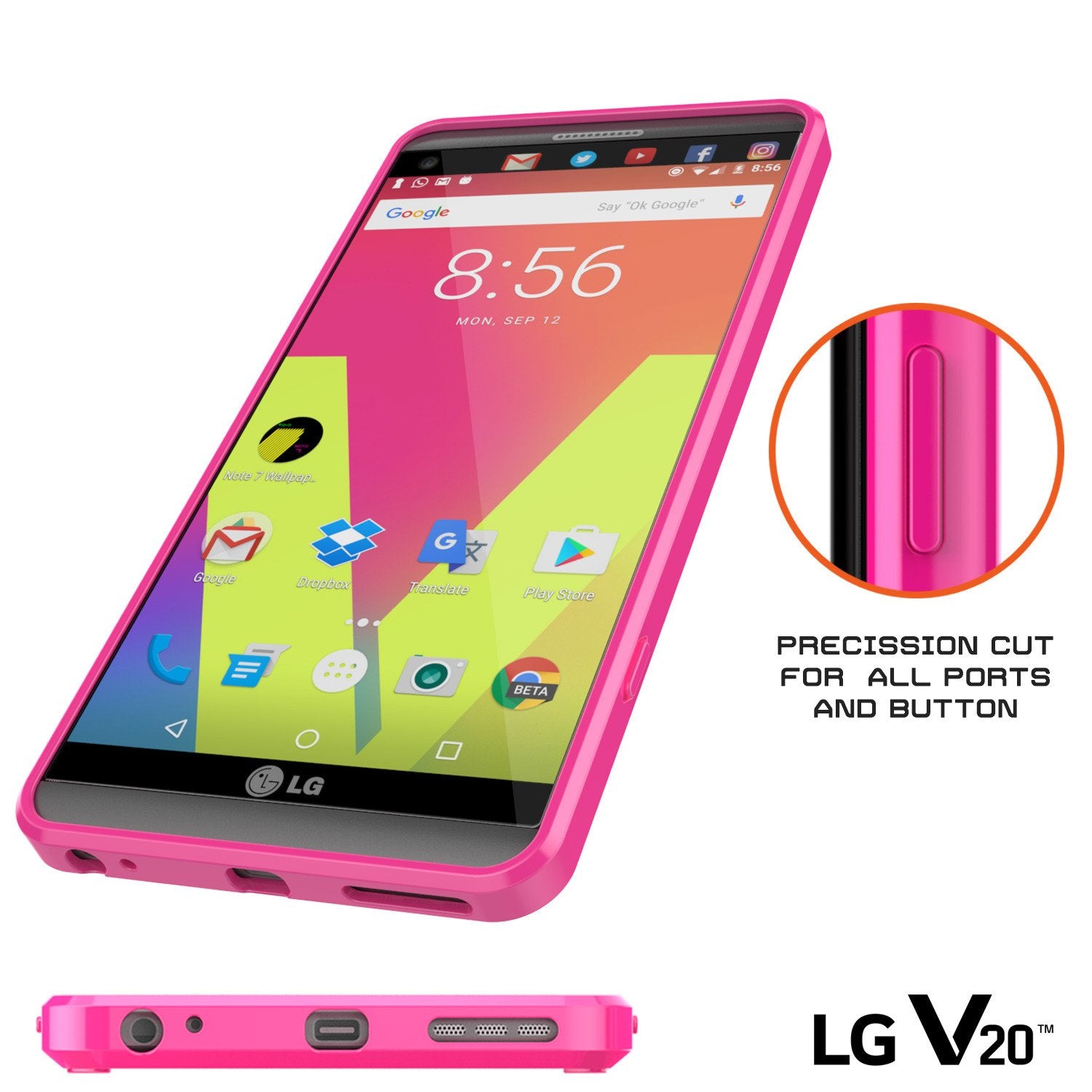 LG v40 Case Punkcase® LUCID 2.0 Pink Series w/ PUNK SHIELD Glass Screen Protector | Ultra Fit