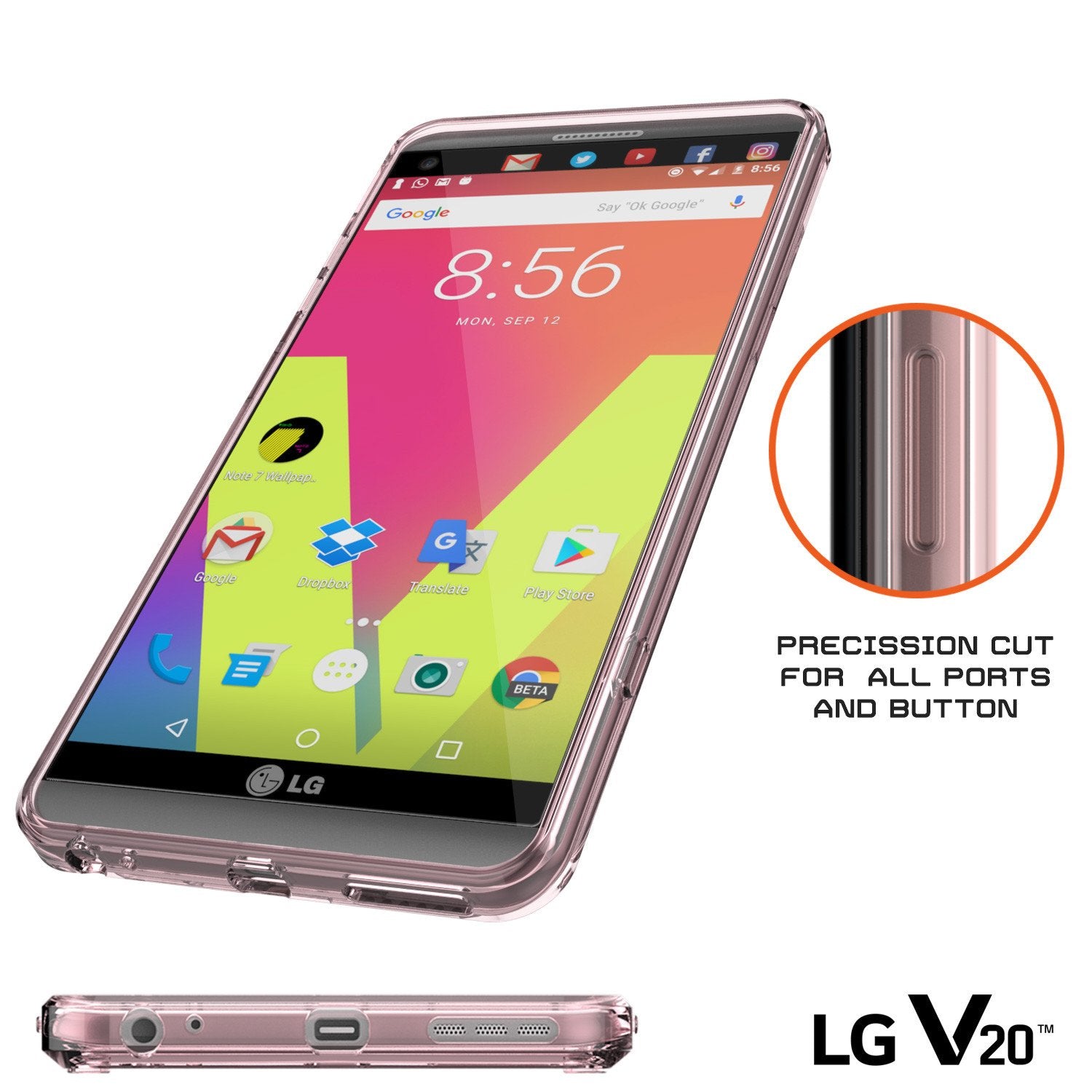 LG v40 Case Punkcase® LUCID 2.0 Crystal Pink Series w/ PUNK SHIELD Glass Screen Protector | Ultra Fit