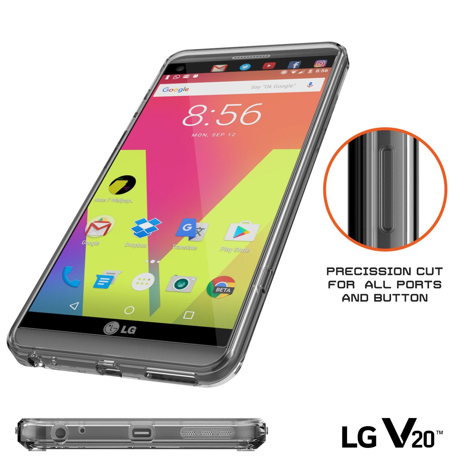 LG v40 Case Punkcase® LUCID 2.0 Crystal Black Series w/ PUNK SHIELD Glass Screen Protector | Ultra Fit