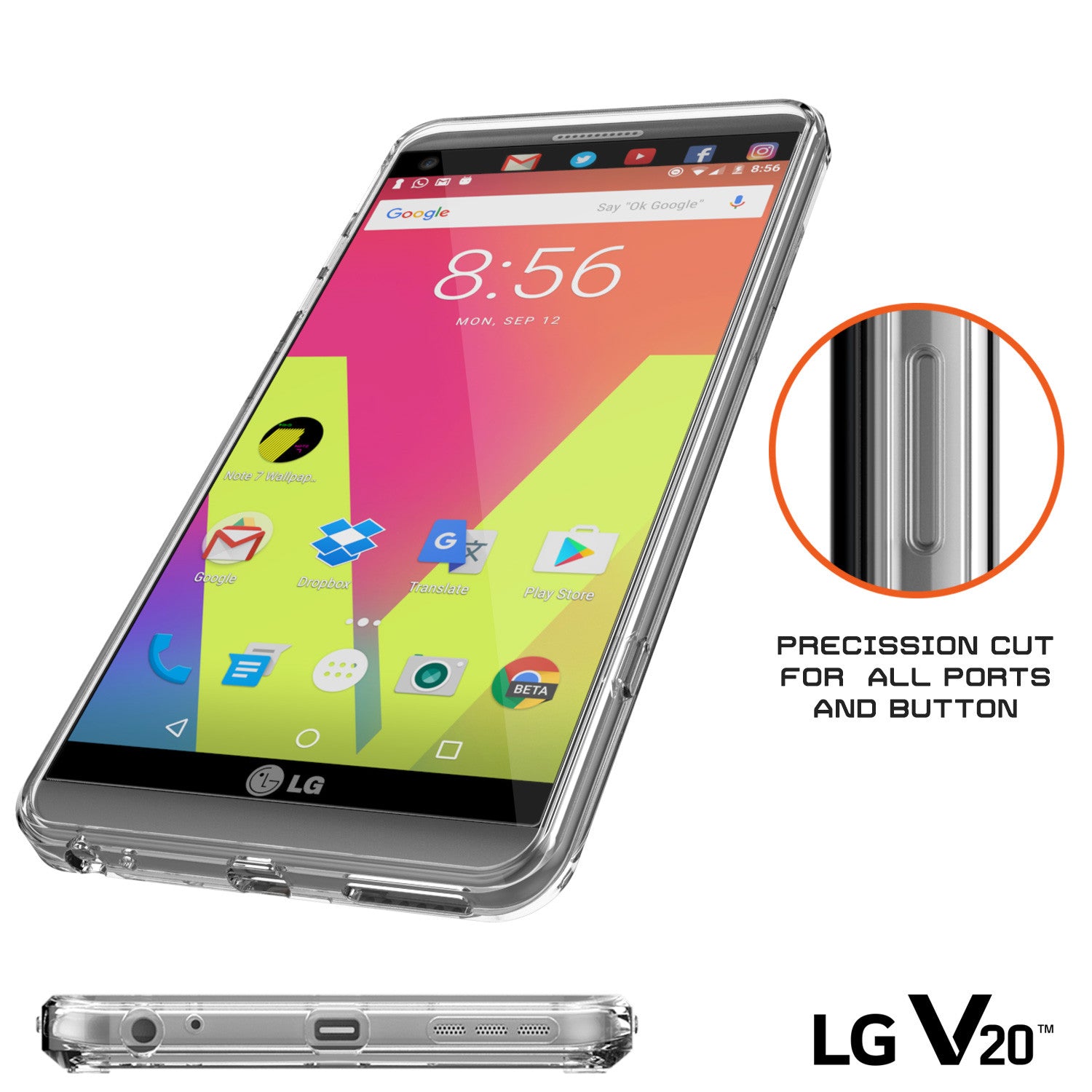 LG v20 Case Punkcase® LUCID 2.0 Clear Series w/ PUNK SHIELD Glass Screen Protector | Ultra Fit
