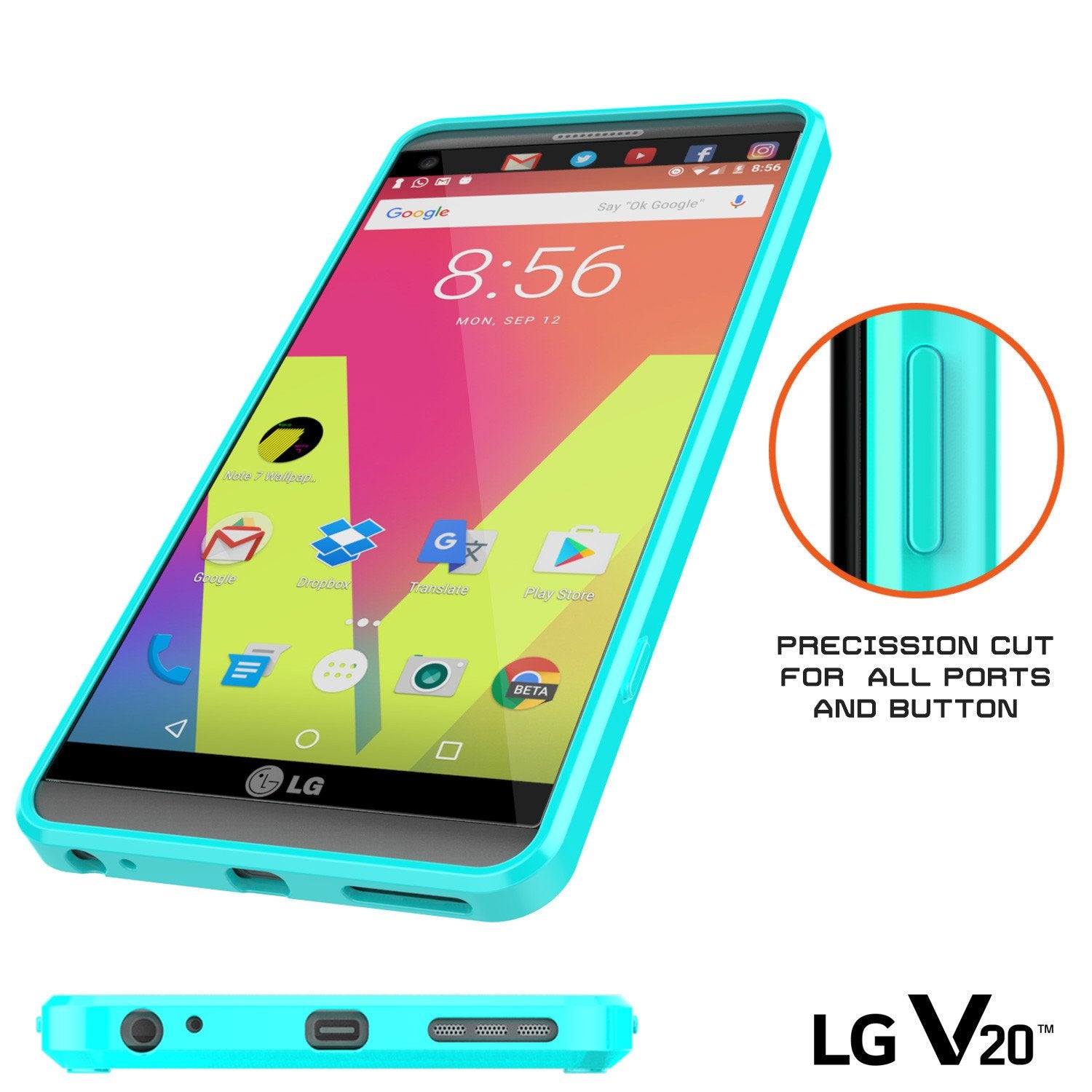 LG v40 Case Punkcase® LUCID 2.0 Teal Series w/ PUNK SHIELD Glass Screen Protector | Ultra Fit