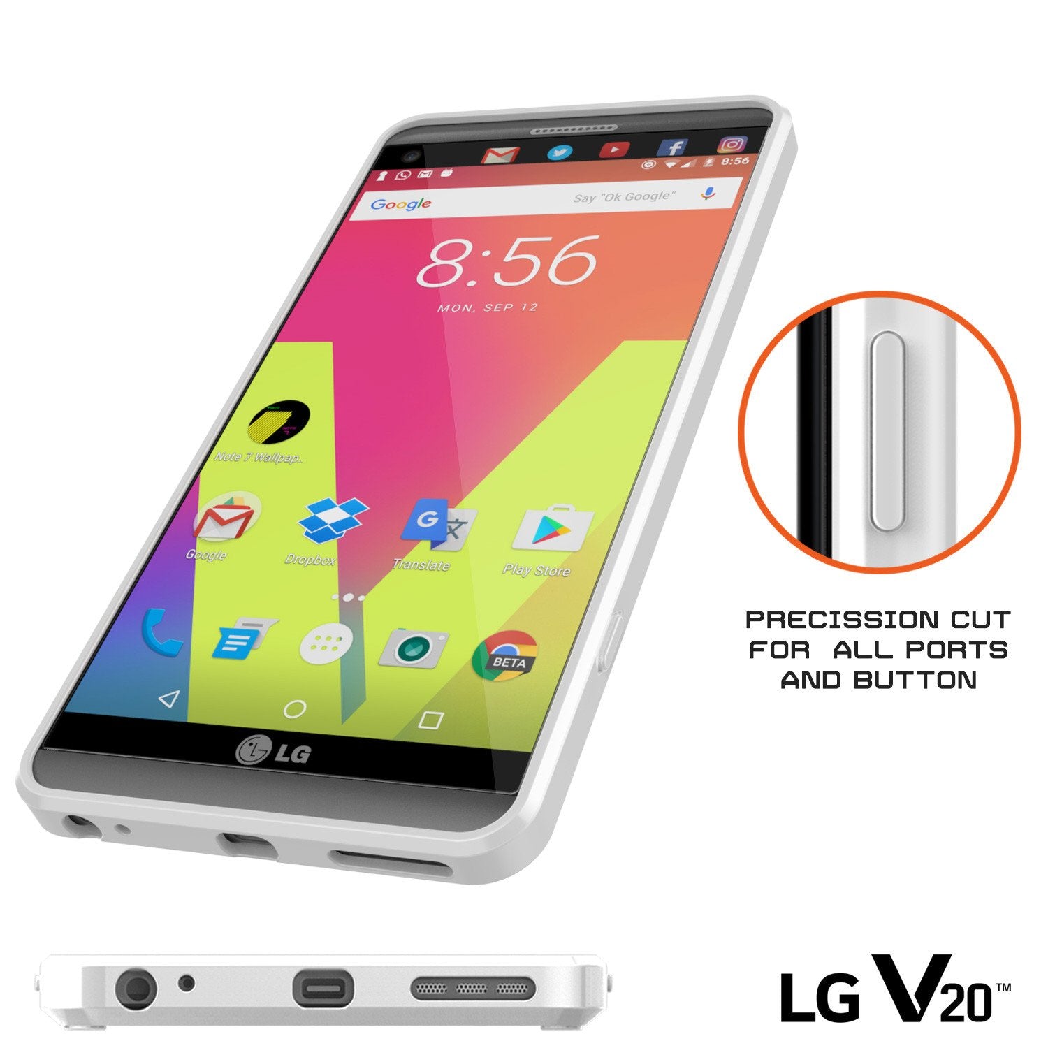 LG v40 Case Punkcase® LUCID 2.0 White Series w/ PUNK SHIELD Glass Screen Protector | Ultra Fit