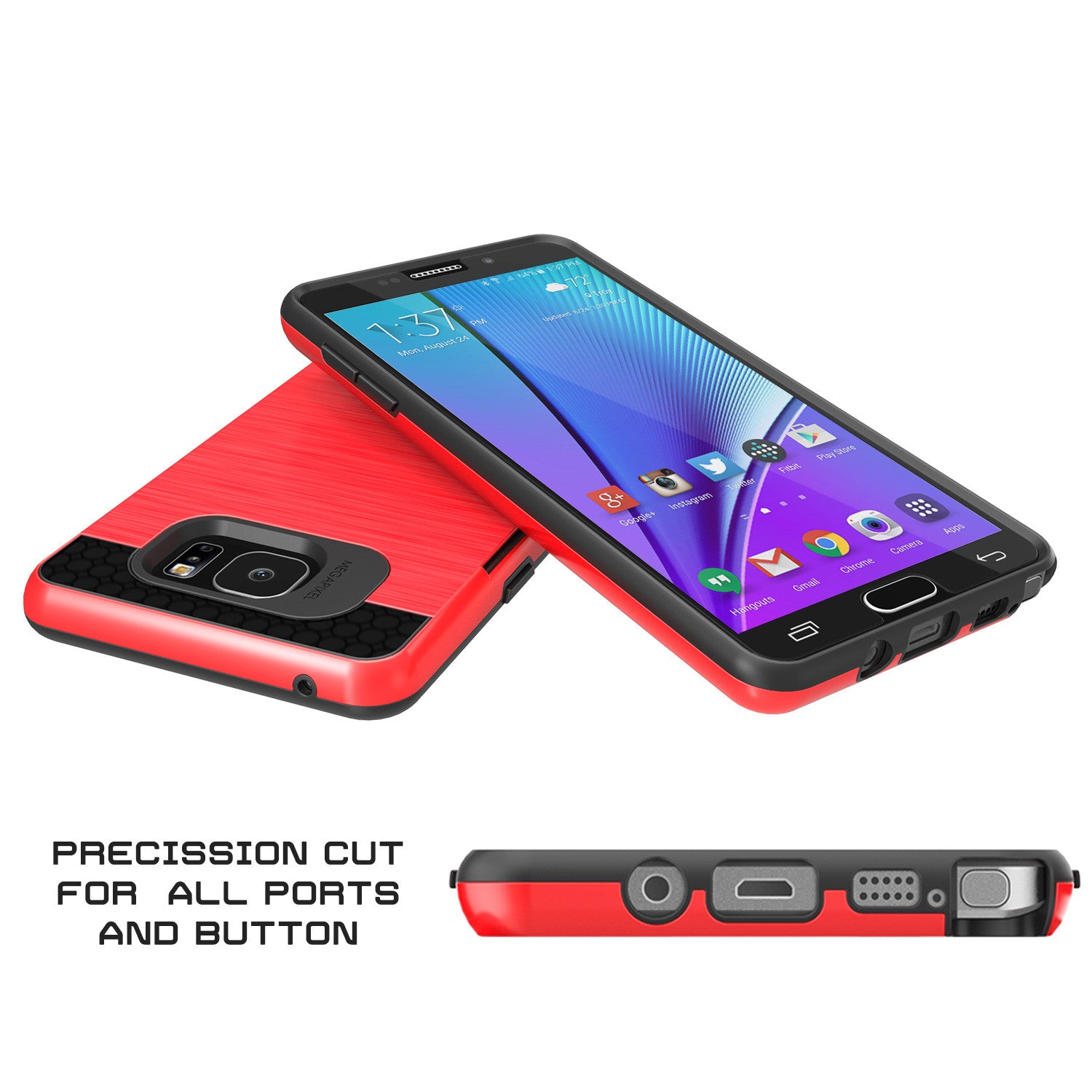 Galaxy Note 5 Case PunkCase SLOT Red Series Slim Armor Soft Cover Case w/ Tempered Glass