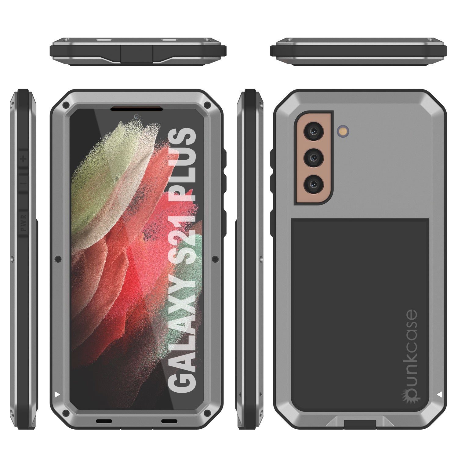 Galaxy S21+ Plus Metal Case, Heavy Duty Military Grade Rugged Armor Cover [Silver]