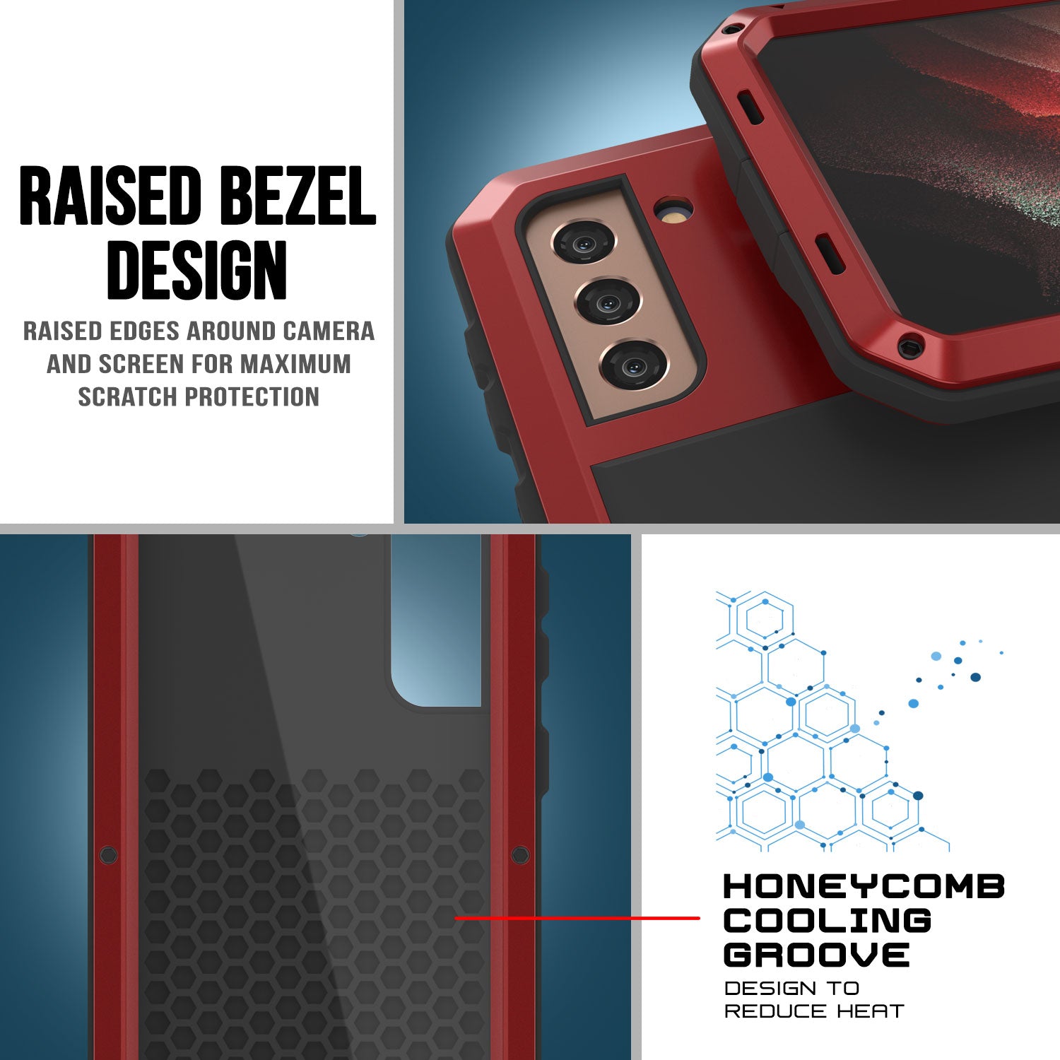 Galaxy S21+ Plus Metal Case, Heavy Duty Military Grade Rugged Armor Cover [Red]