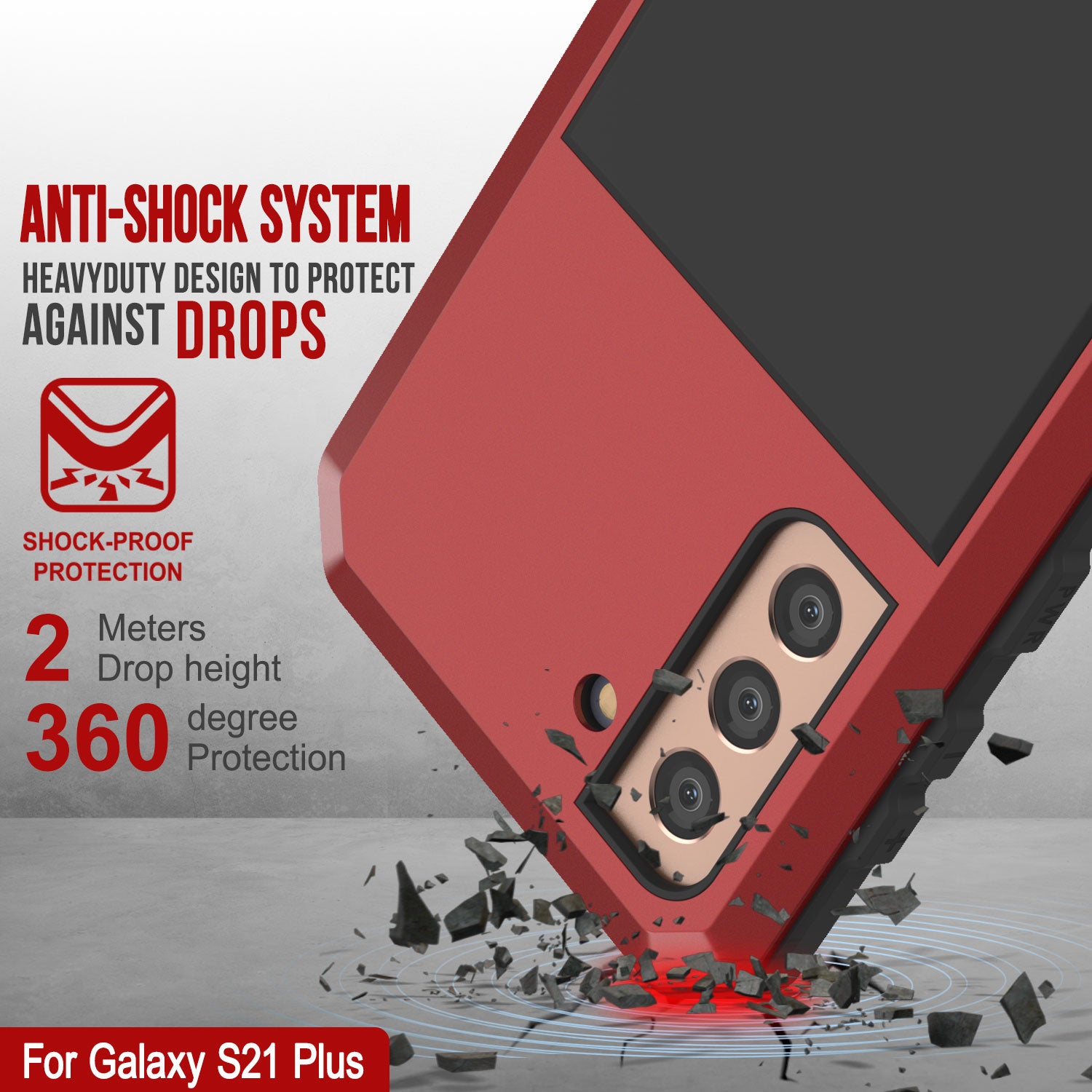 Galaxy S21+ Plus Metal Case, Heavy Duty Military Grade Rugged Armor Cover [Red]